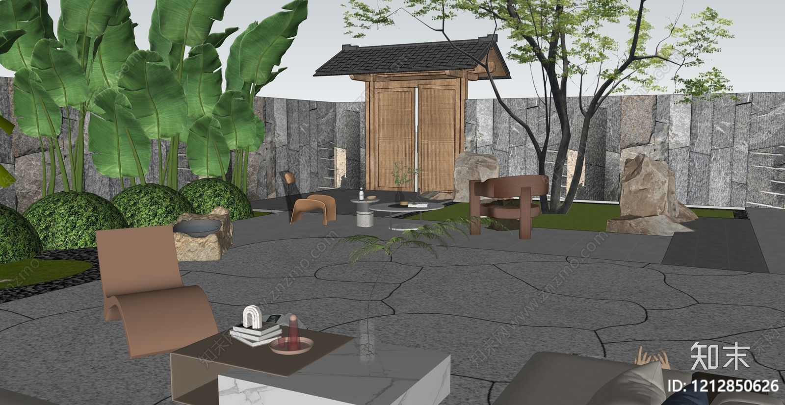 现代别墅庭院SU模型下载【ID:1212850626】