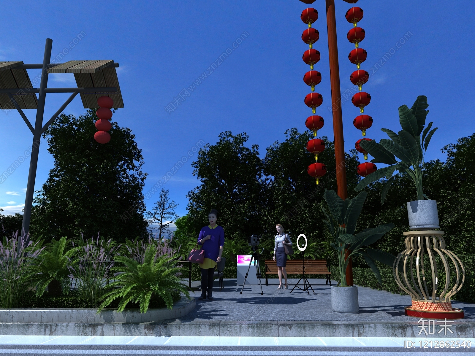 新中式街道设施3D模型下载【ID:1212862540】