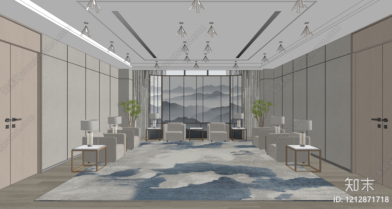 新中式接待室SU模型下载【ID:1212871718】