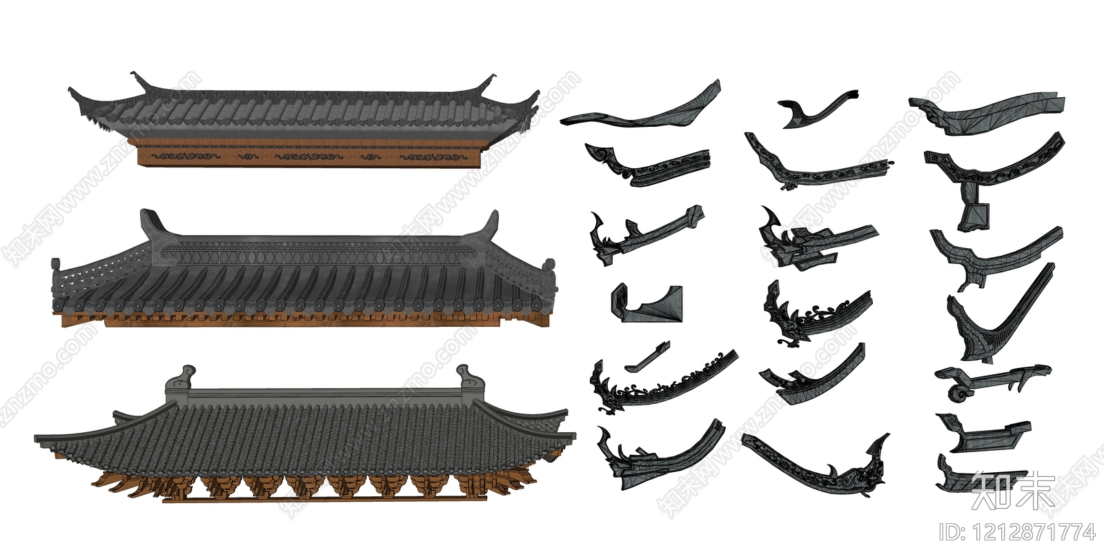 新中式屋檐SU模型下载【ID:1212871774】