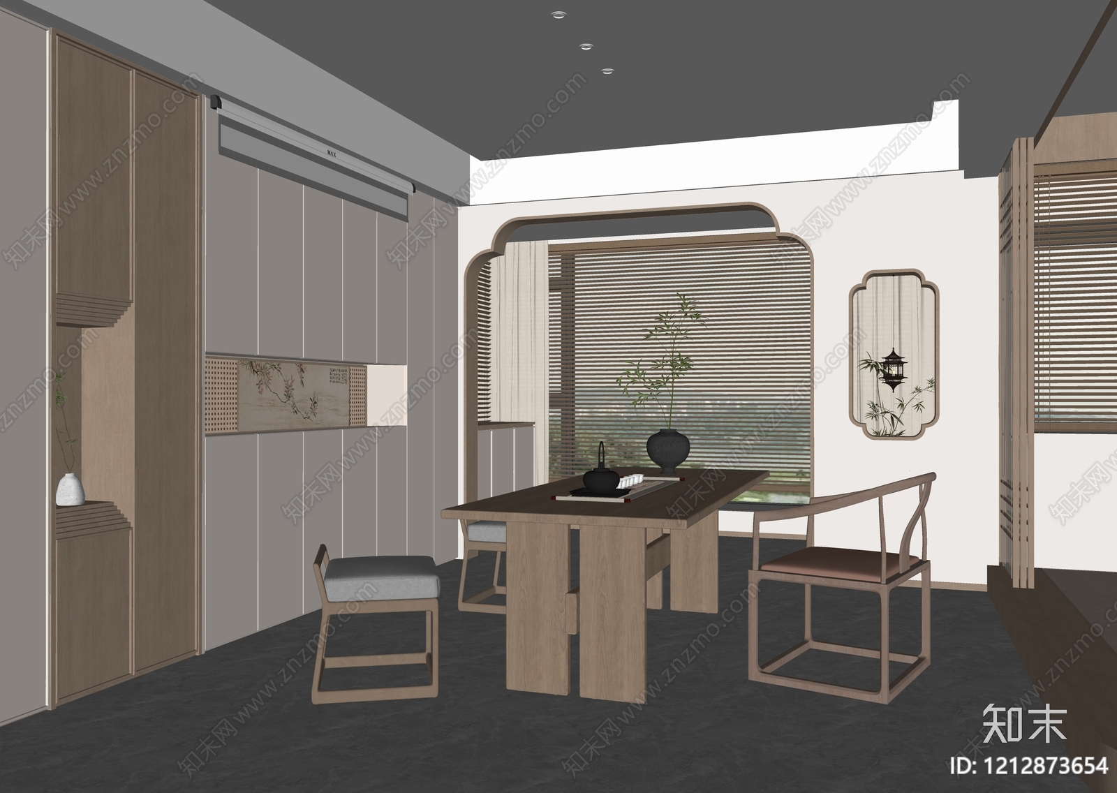 新中式家居餐厅SU模型下载【ID:1212873654】