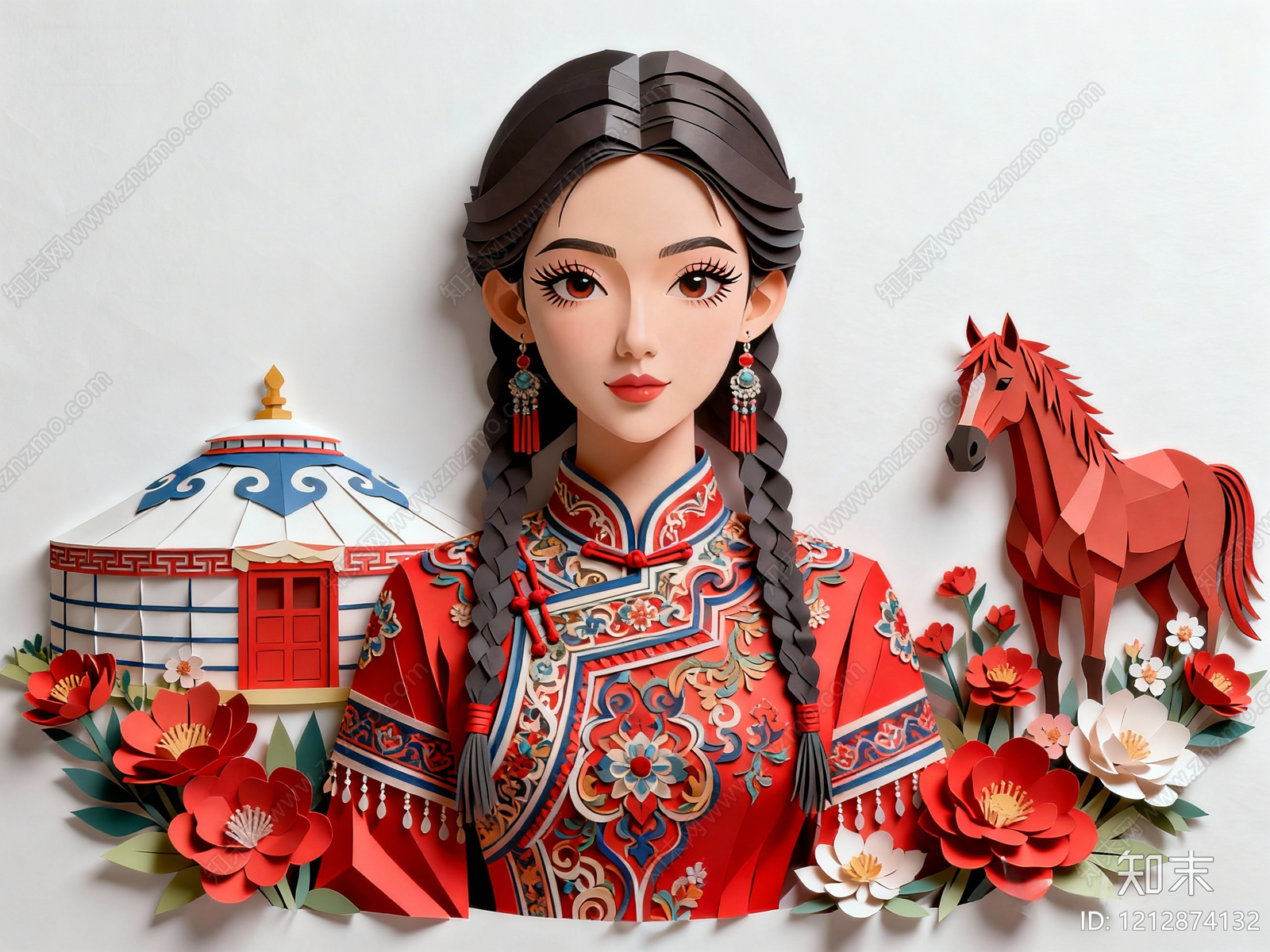 剪纸艺术风女人3D模型下载【ID:1212874132】