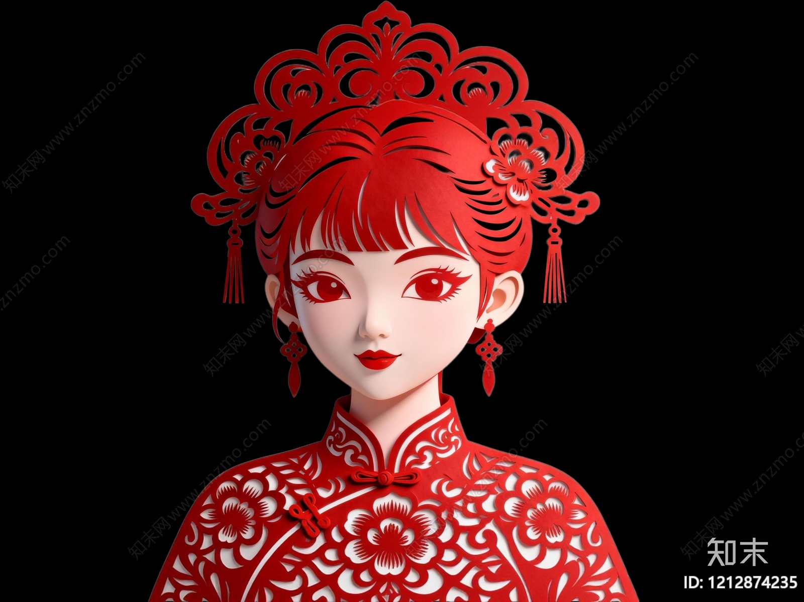 新中式剪纸风挂件3D模型下载【ID:1212874235】