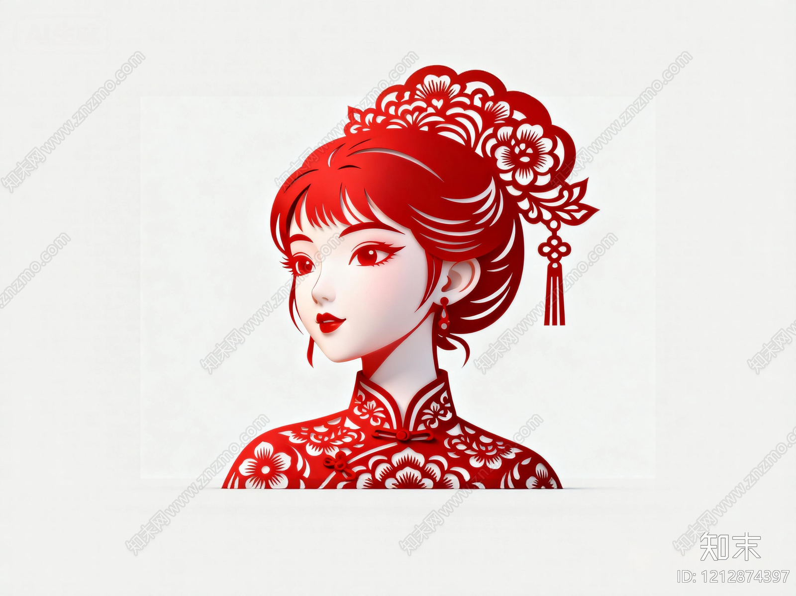 中式剪纸风儿童挂画3D模型下载【ID:1212874397】