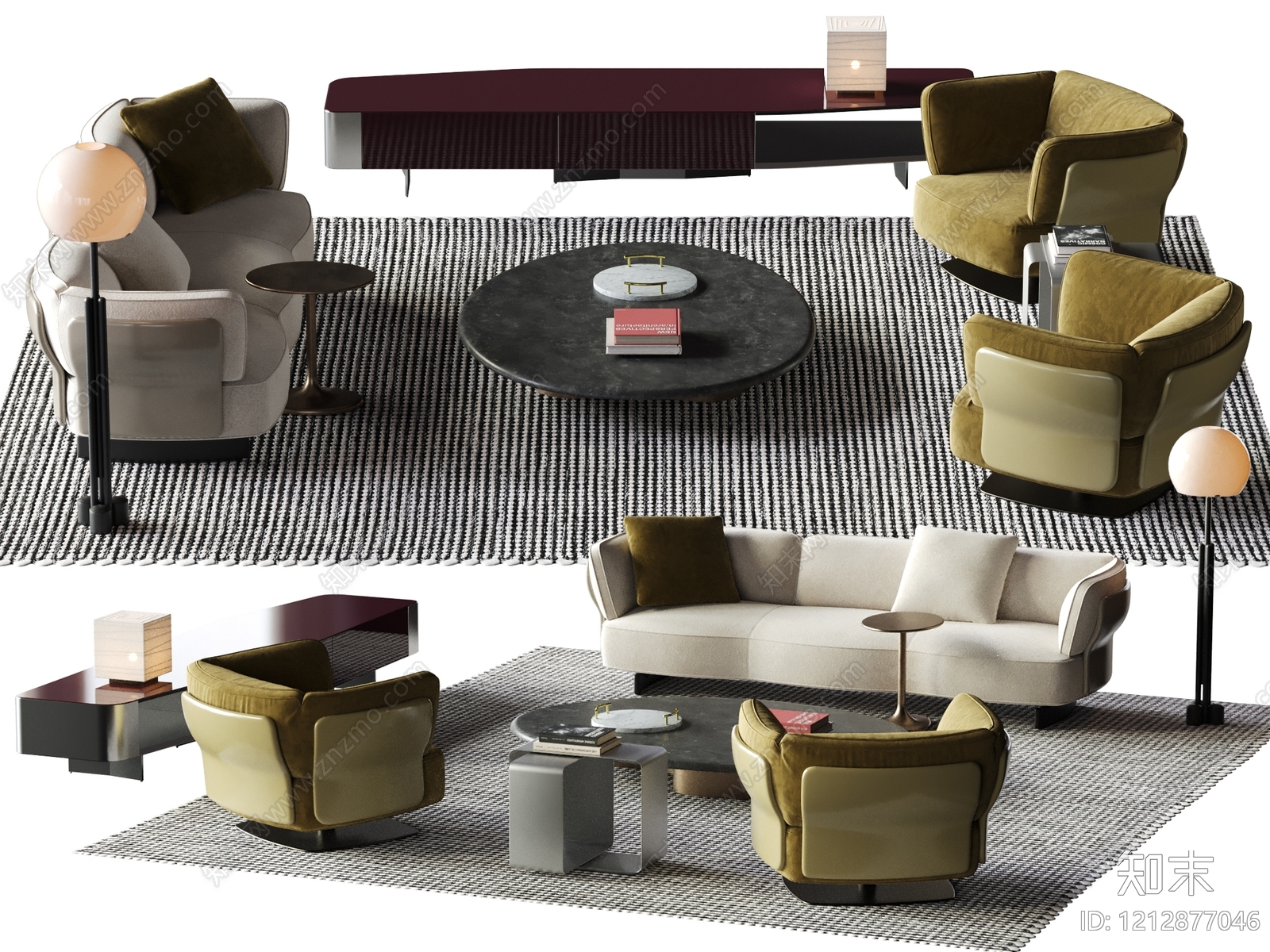 现代简约沙发组合SU模型下载【ID:1212877046】