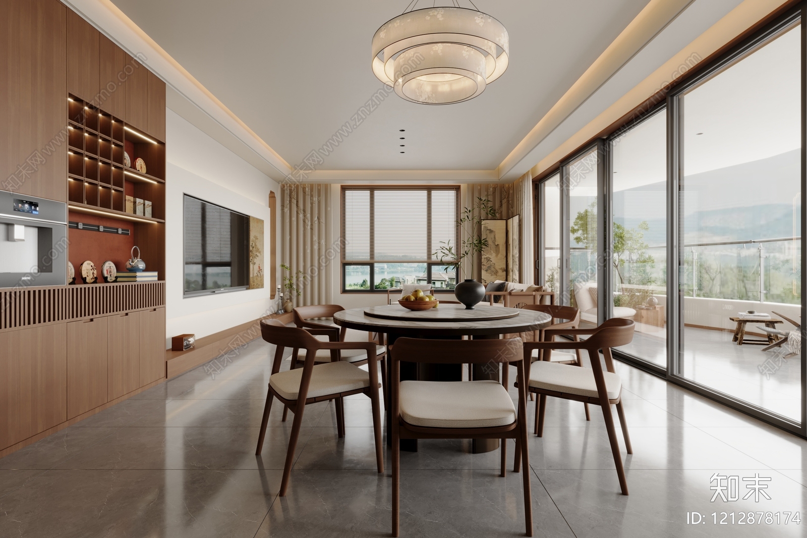 新中式宋式客餐厅3D模型下载【ID:1212878174】