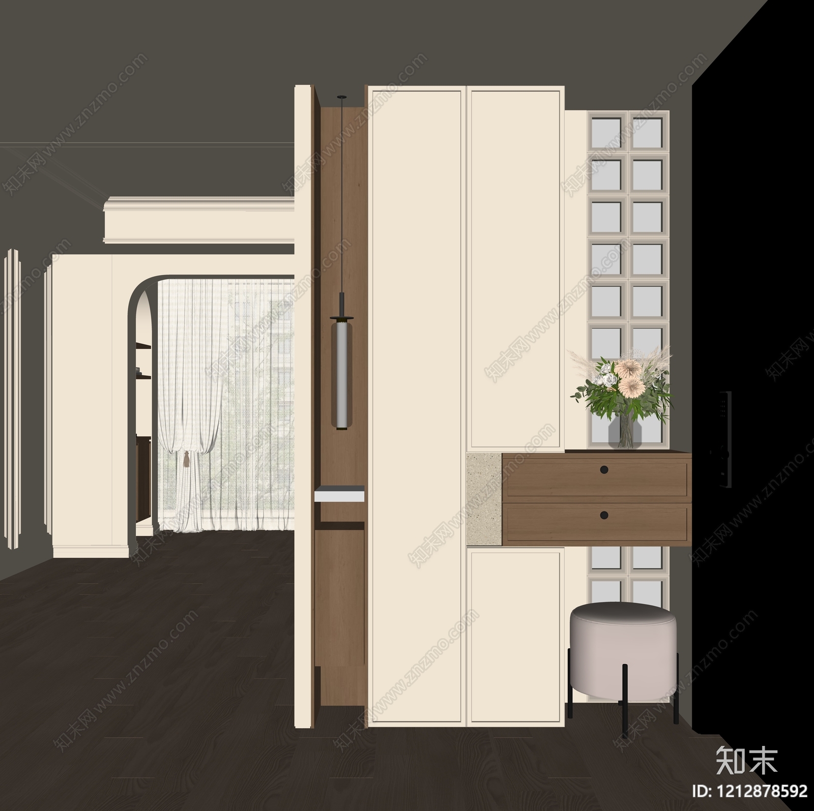 奶油风玄关SU模型下载【ID:1212878592】