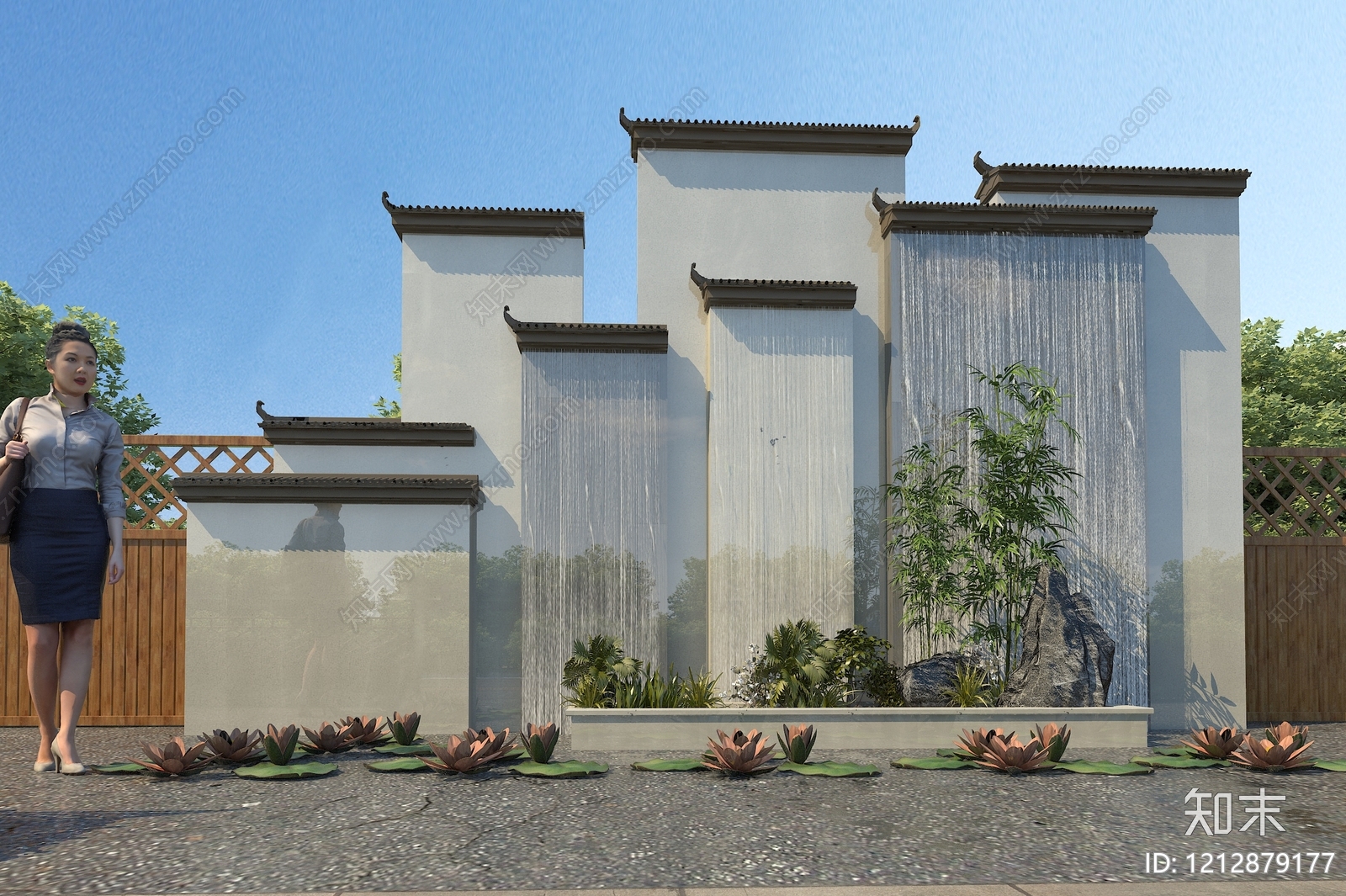 新中式景观景观水墙3D模型下载【ID:1212879177】