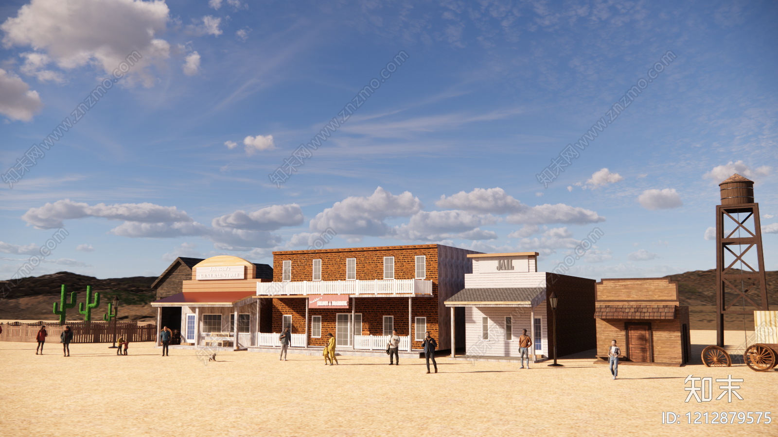 西部复古风商业街SU模型下载【ID:1212879575】