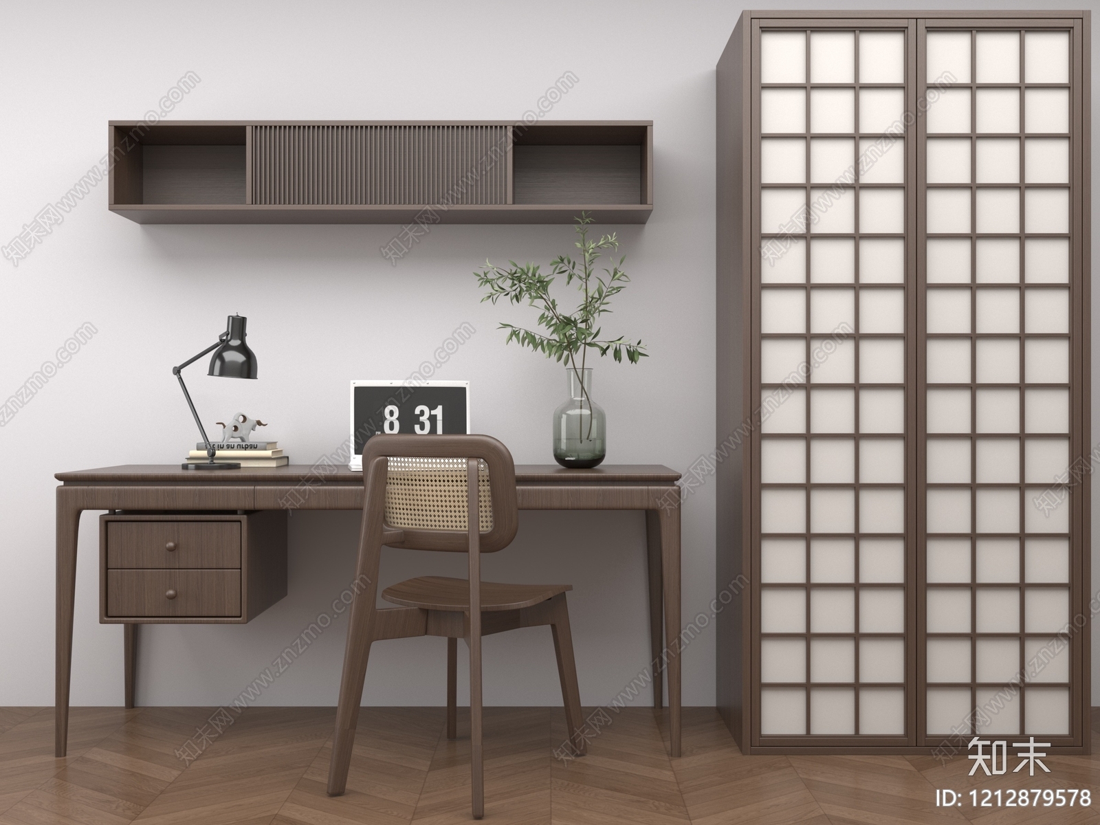 日式书桌椅3D模型下载【ID:1212879578】