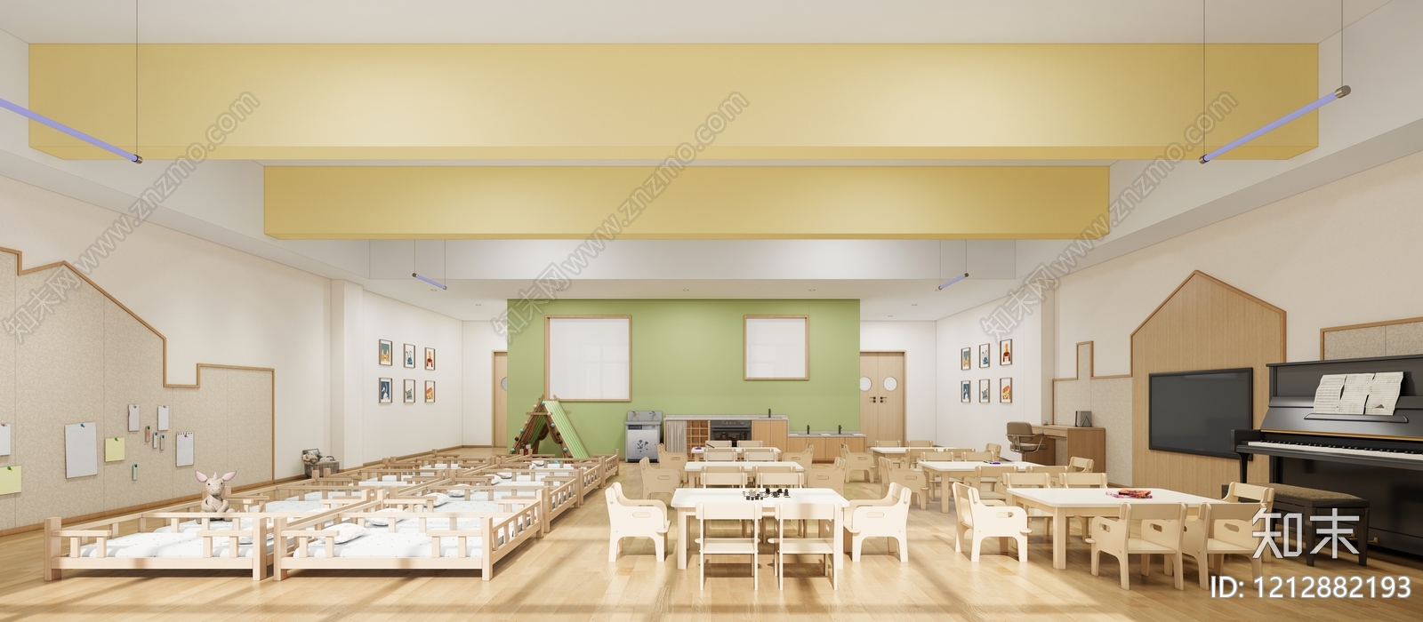原木奶油风幼儿园内部SU模型下载【ID:1212882193】