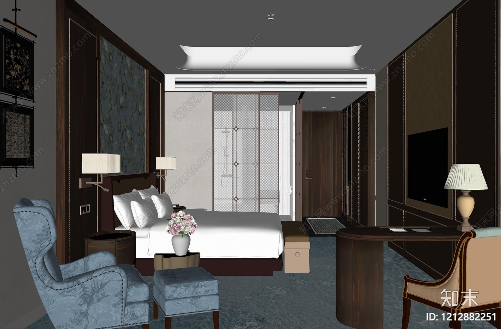新中式酒店客房SU模型下载【ID:1212882251】