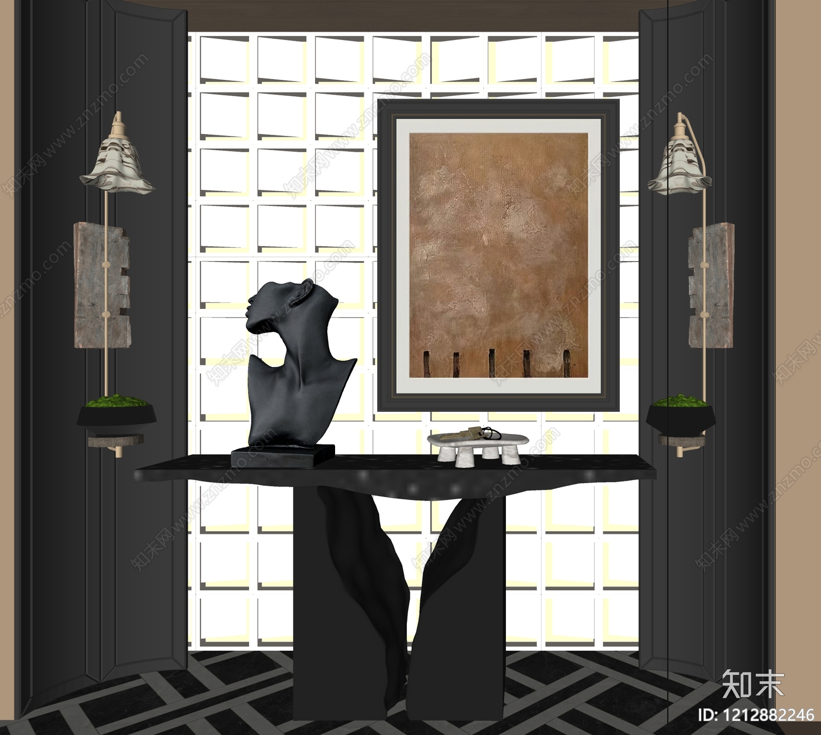 现代轻奢玄关SU模型下载【ID:1212882246】