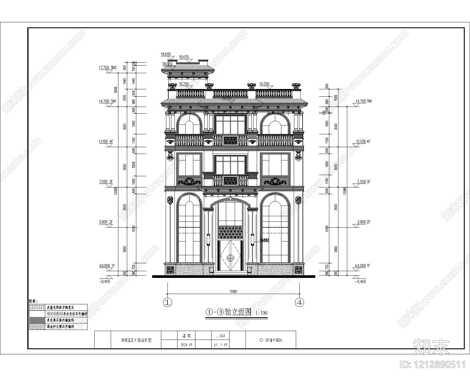 欧式简欧别墅建筑施工图下载【ID:1212890511】