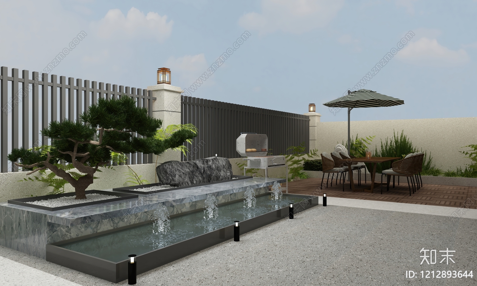 新中式屋顶花园3D模型下载【ID:1212893644】