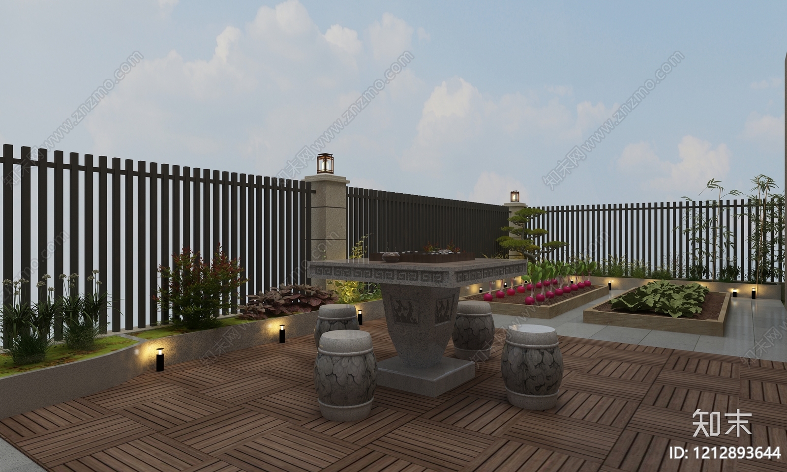 新中式屋顶花园3D模型下载【ID:1212893644】