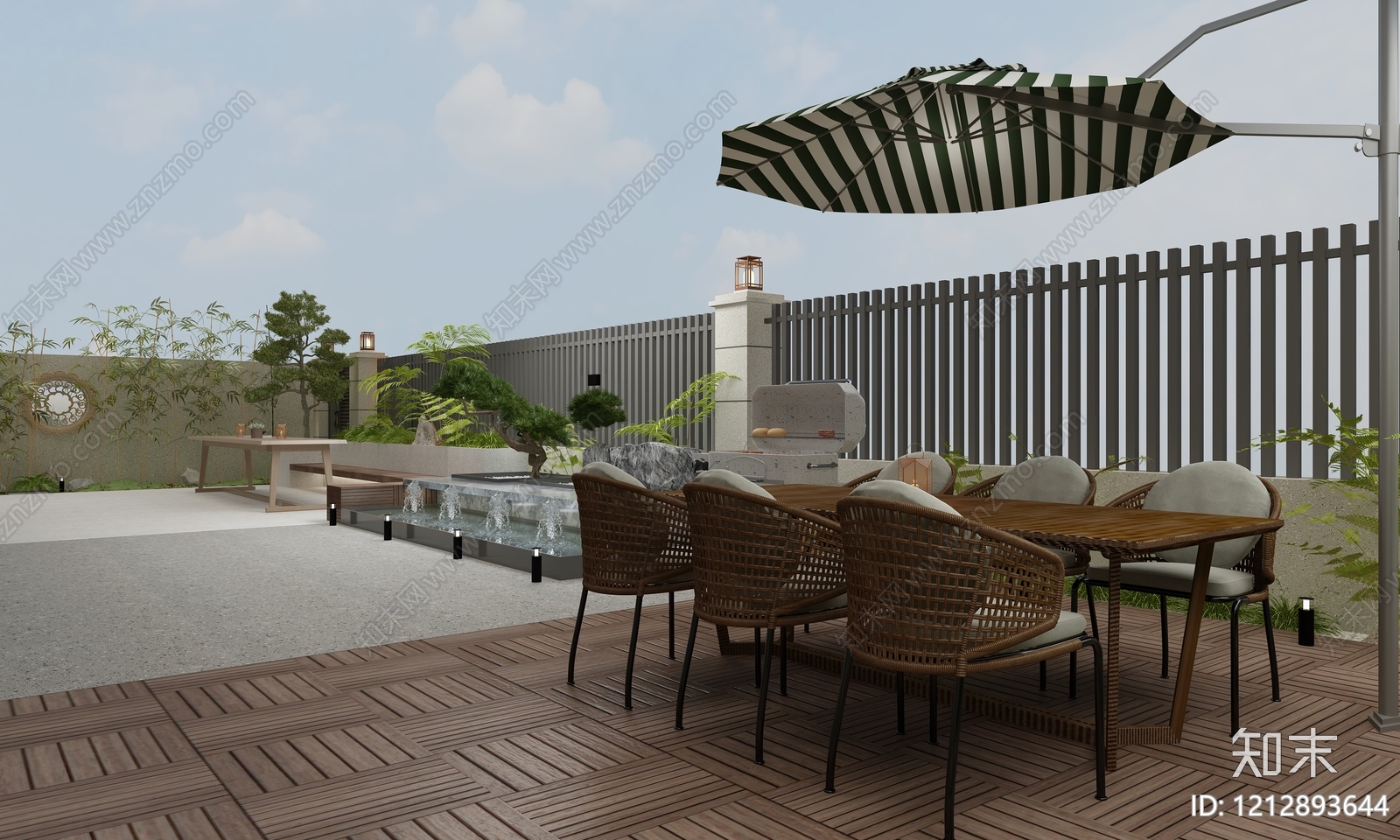 新中式屋顶花园3D模型下载【ID:1212893644】