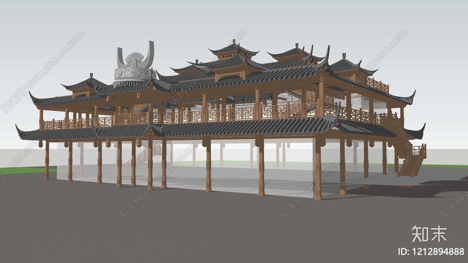 新中式古建筑SU模型下载【ID:1212894888】
