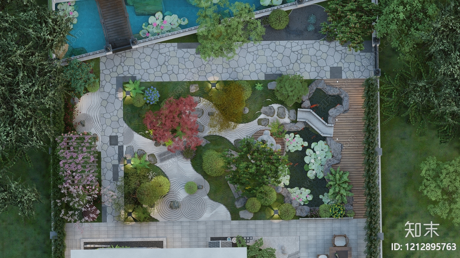 新中式景观别墅庭院SU模型下载【ID:1212895763】