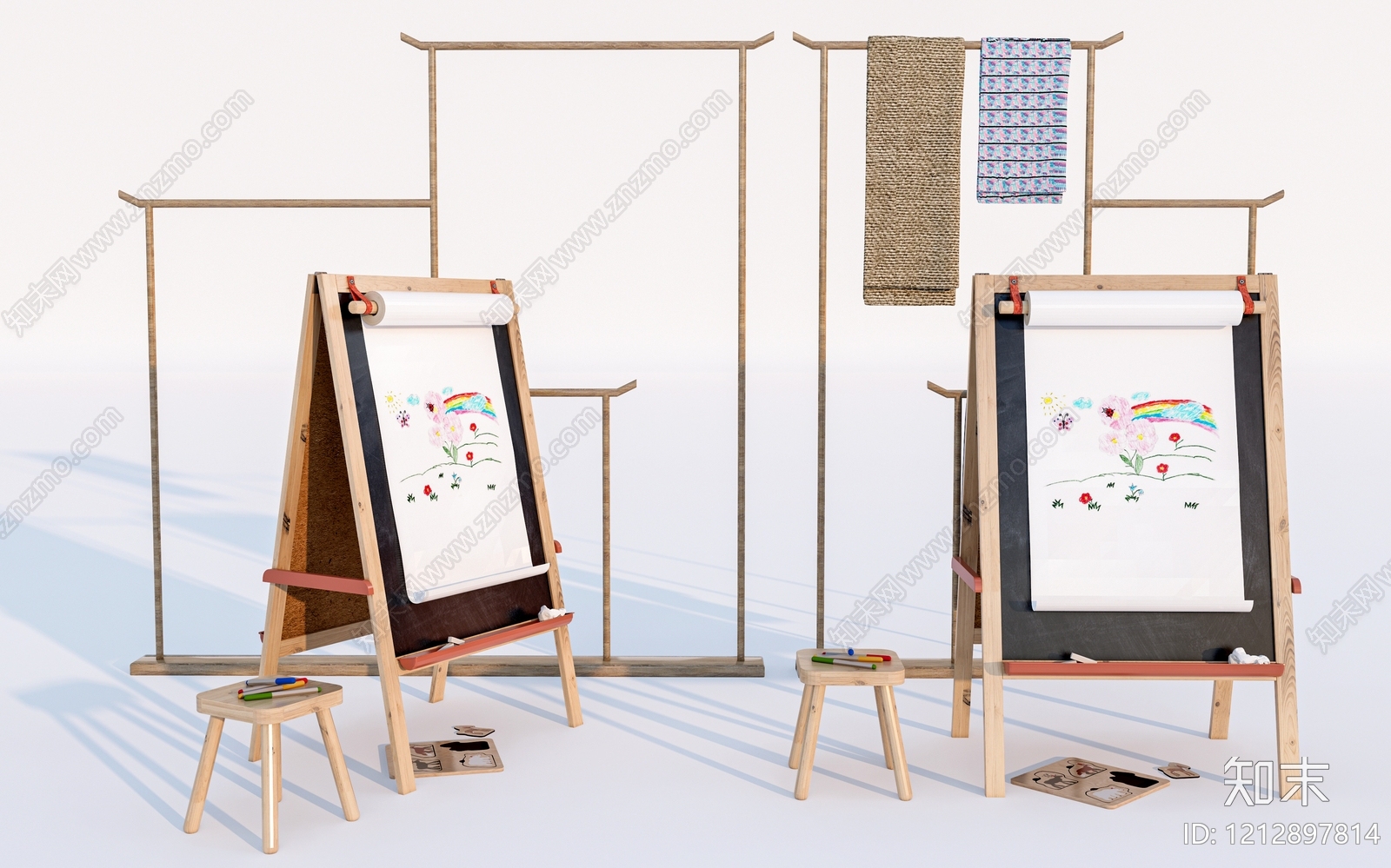 原木风画具SU模型下载【ID:1212897814】