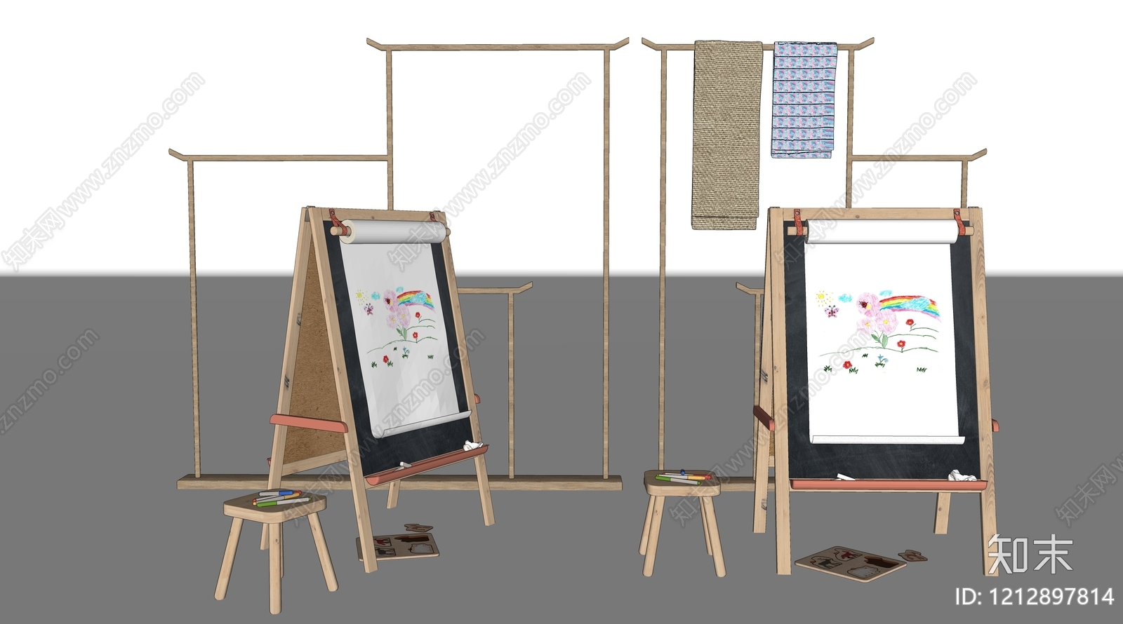 原木风画具SU模型下载【ID:1212897814】