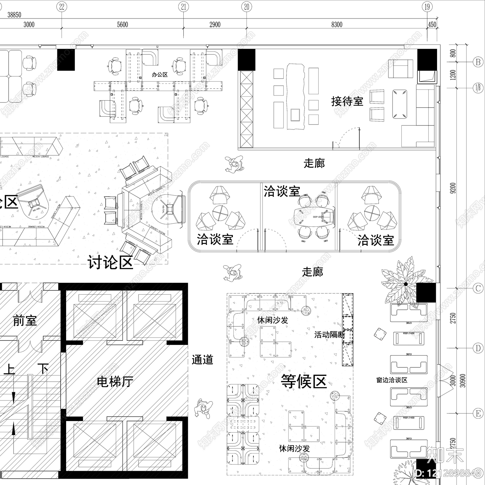 极简开放办公室cad施工图下载【ID:1212898840】