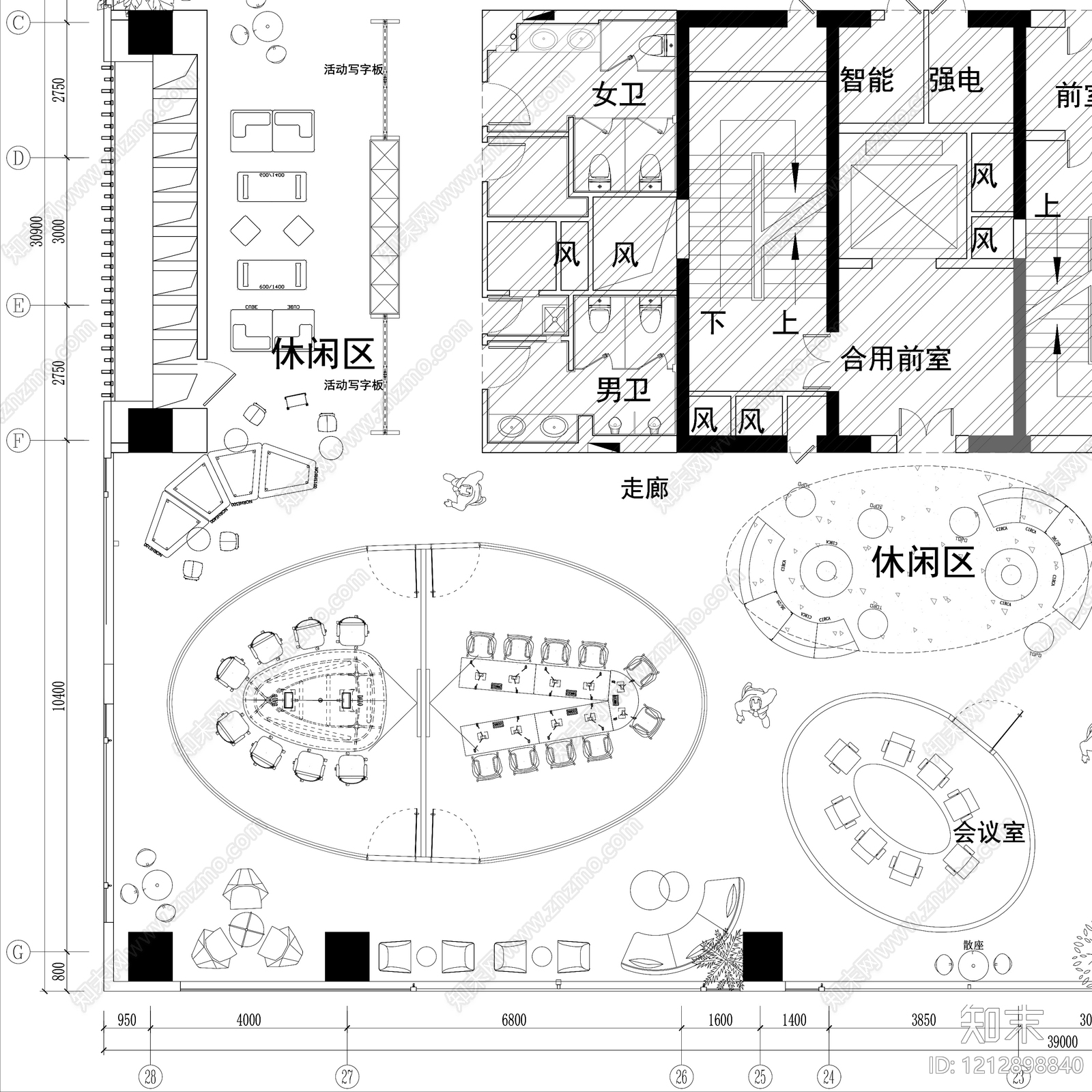 极简开放办公室cad施工图下载【ID:1212898840】