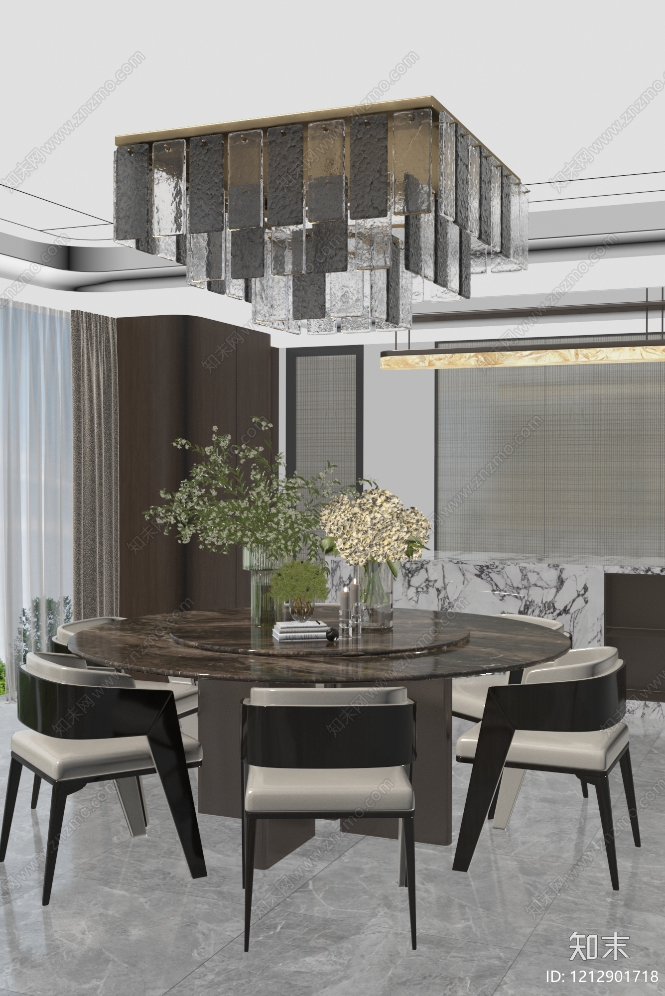 现代轻奢家居餐厅3D模型下载【ID:1212901718】