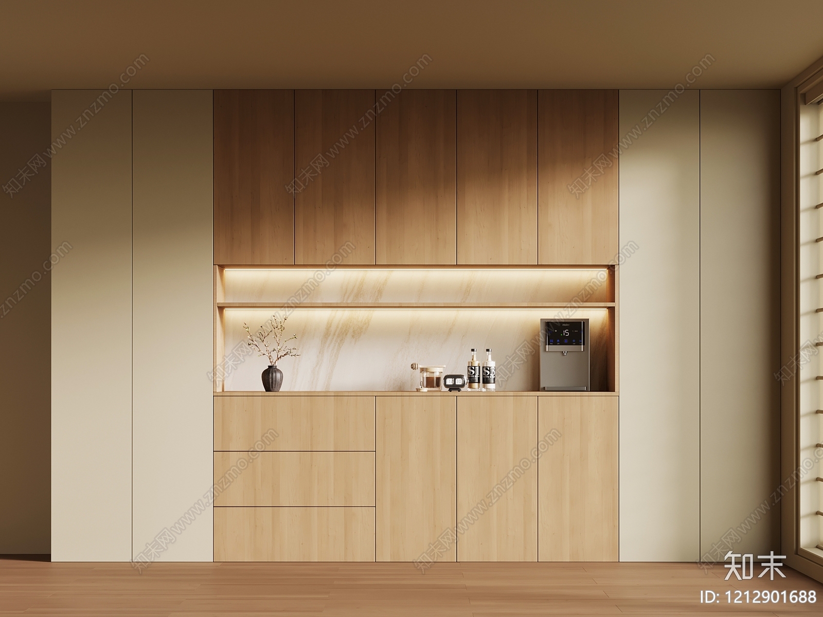 日式原木风餐边柜3D模型下载【ID:1212901688】
