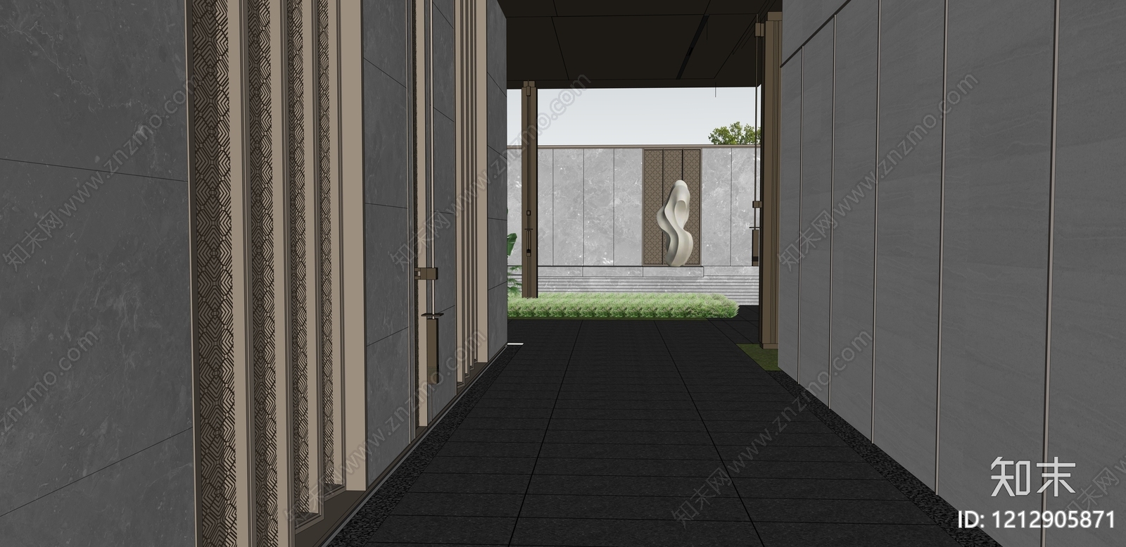 现代简约别墅庭院SU模型下载【ID:1212905871】