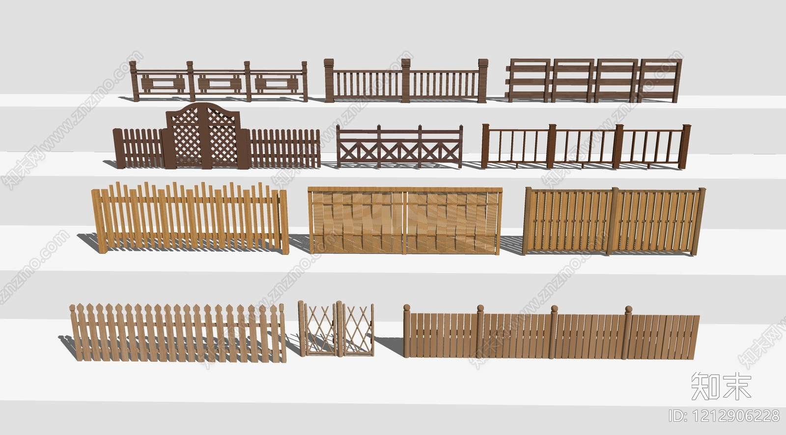 原木风栅栏SU模型下载【ID:1212906228】