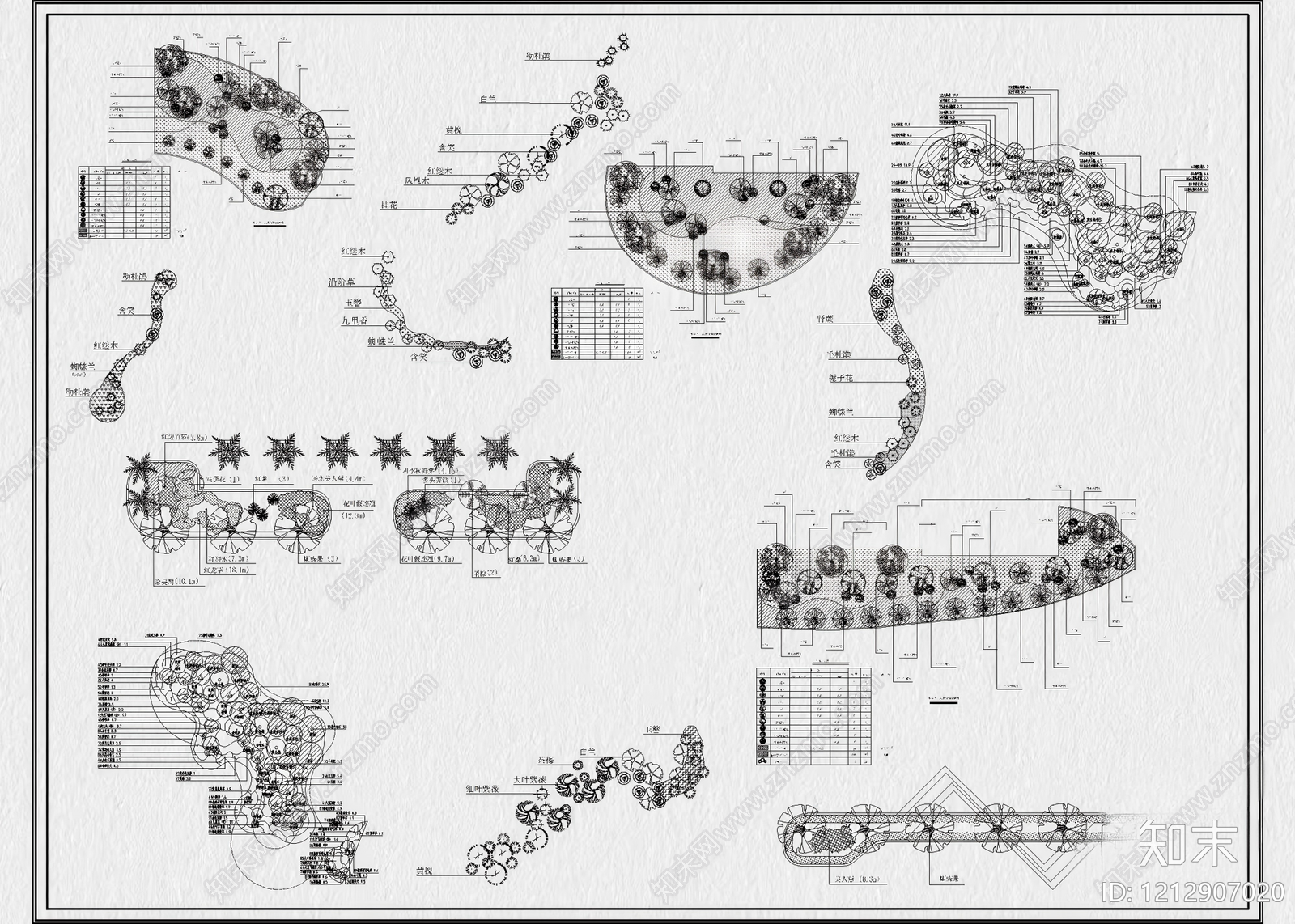27套园林景观花境植物组团绿植配置CAD图库cad施工图下载【ID:1212907020】