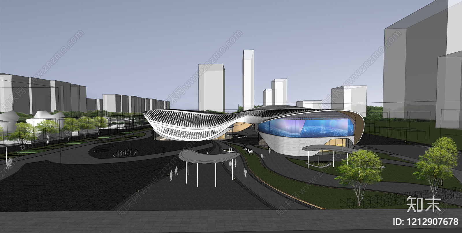 参数化设计售楼处建筑SU模型下载【ID:1212907678】