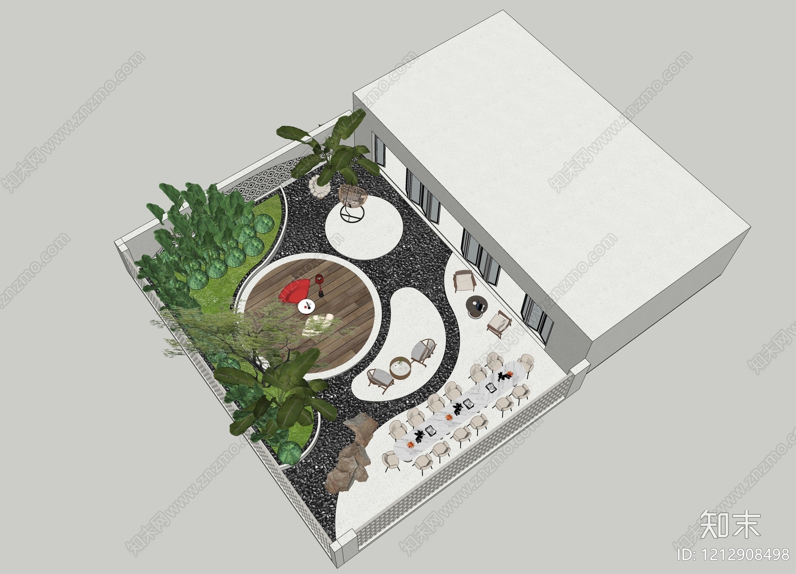 现代简约屋顶花园SU模型下载【ID:1212908498】