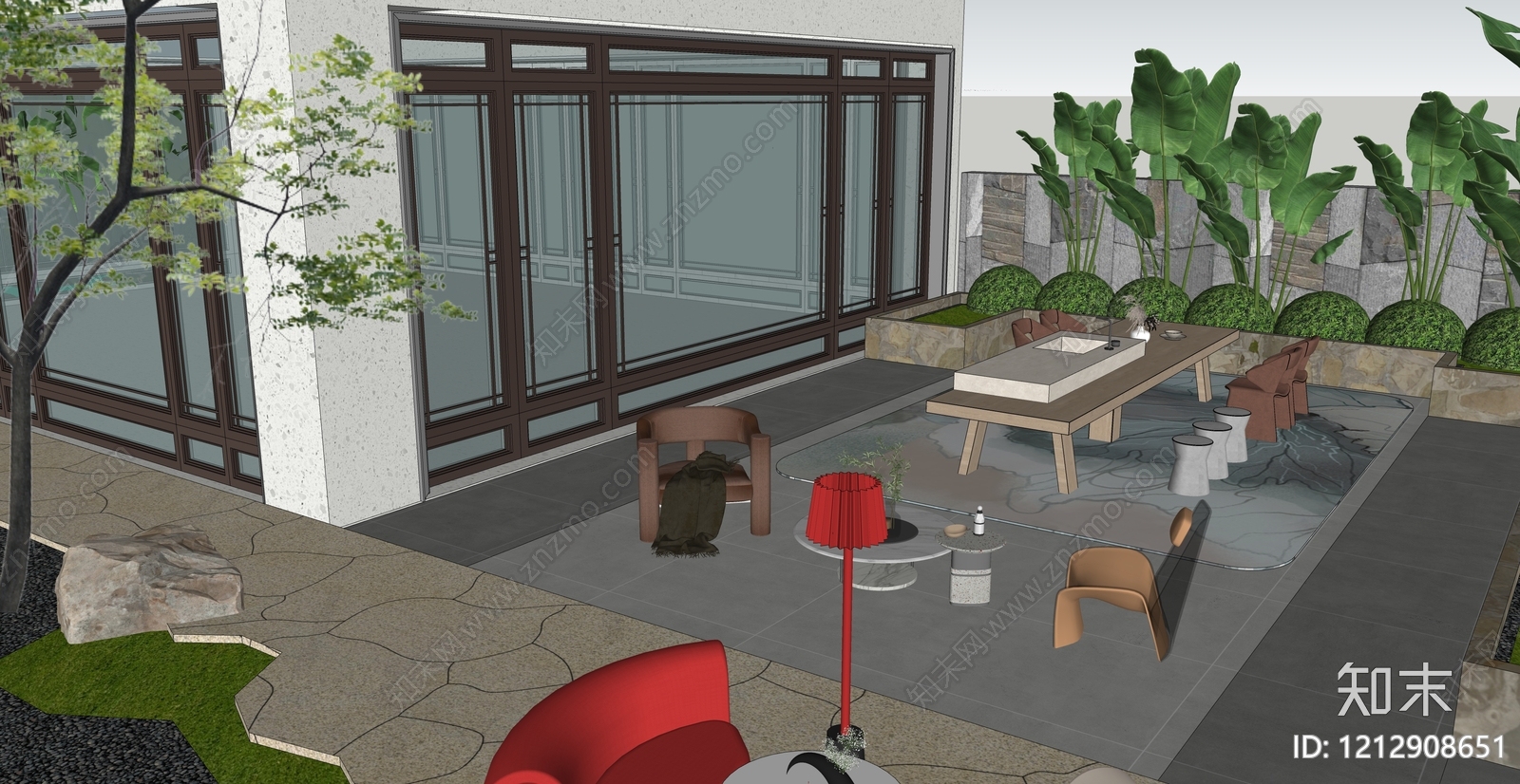 新中式别墅庭院SU模型下载【ID:1212908651】