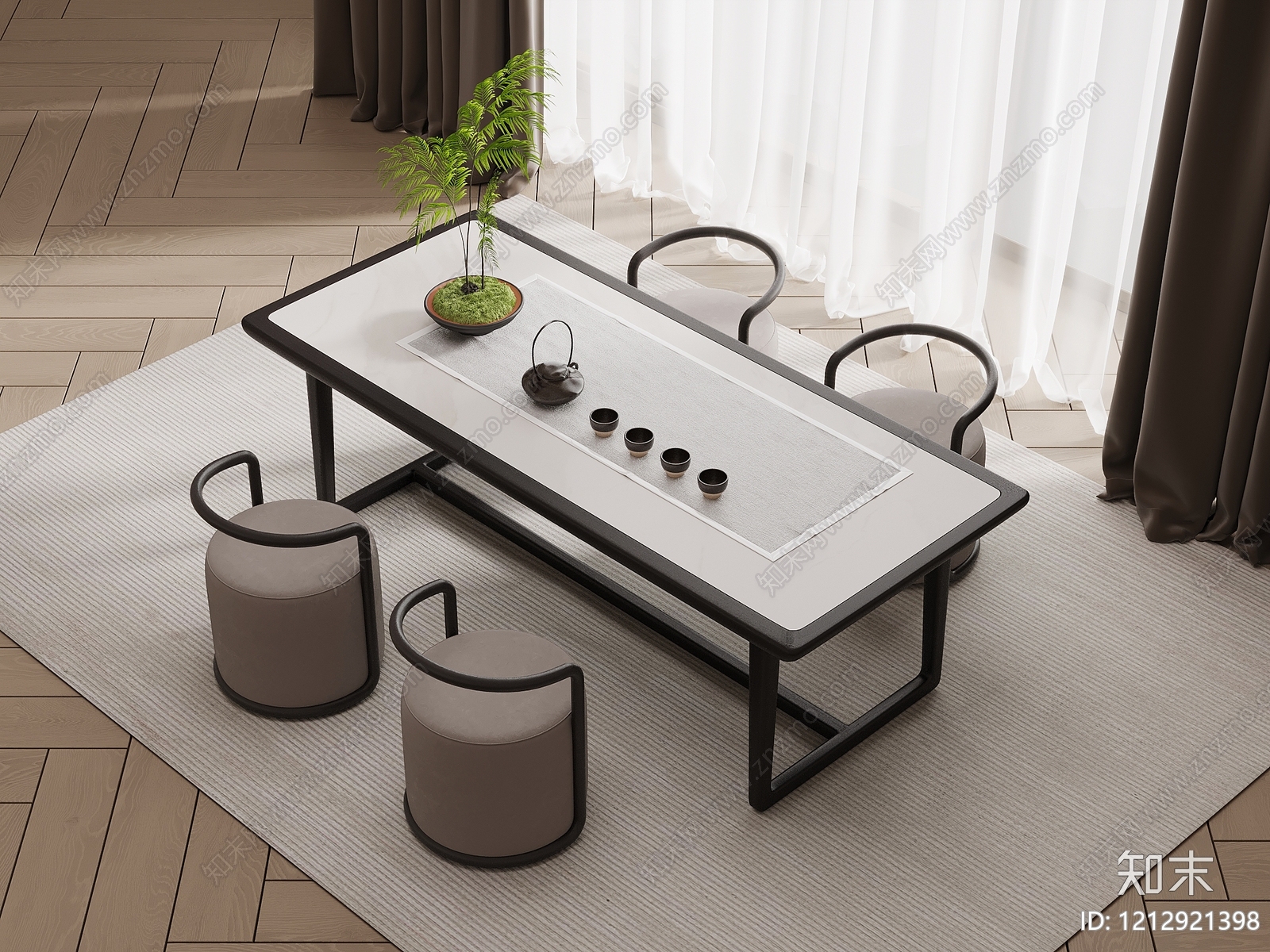 新中式茶桌椅3D模型下载【ID:1212921398】