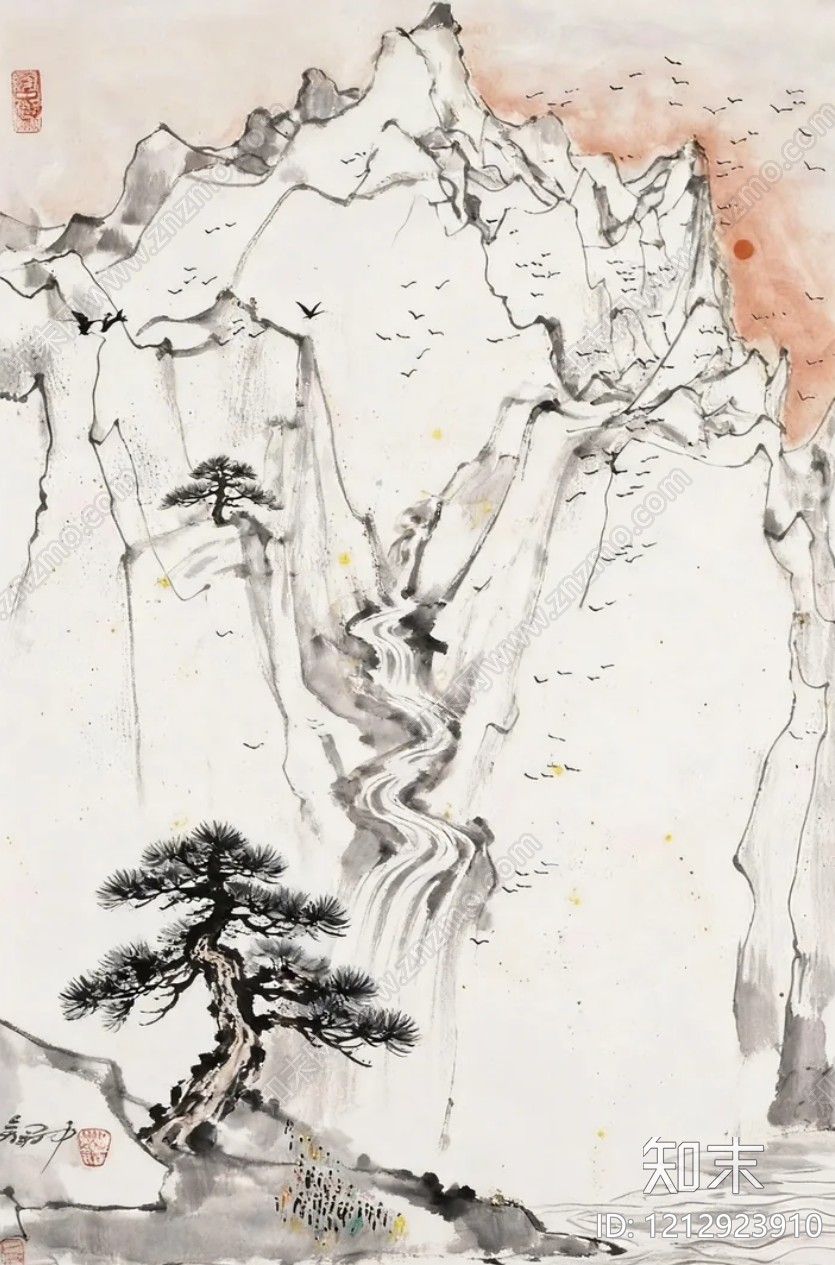 新中式现代山水画贴图下载【ID:1212923910】