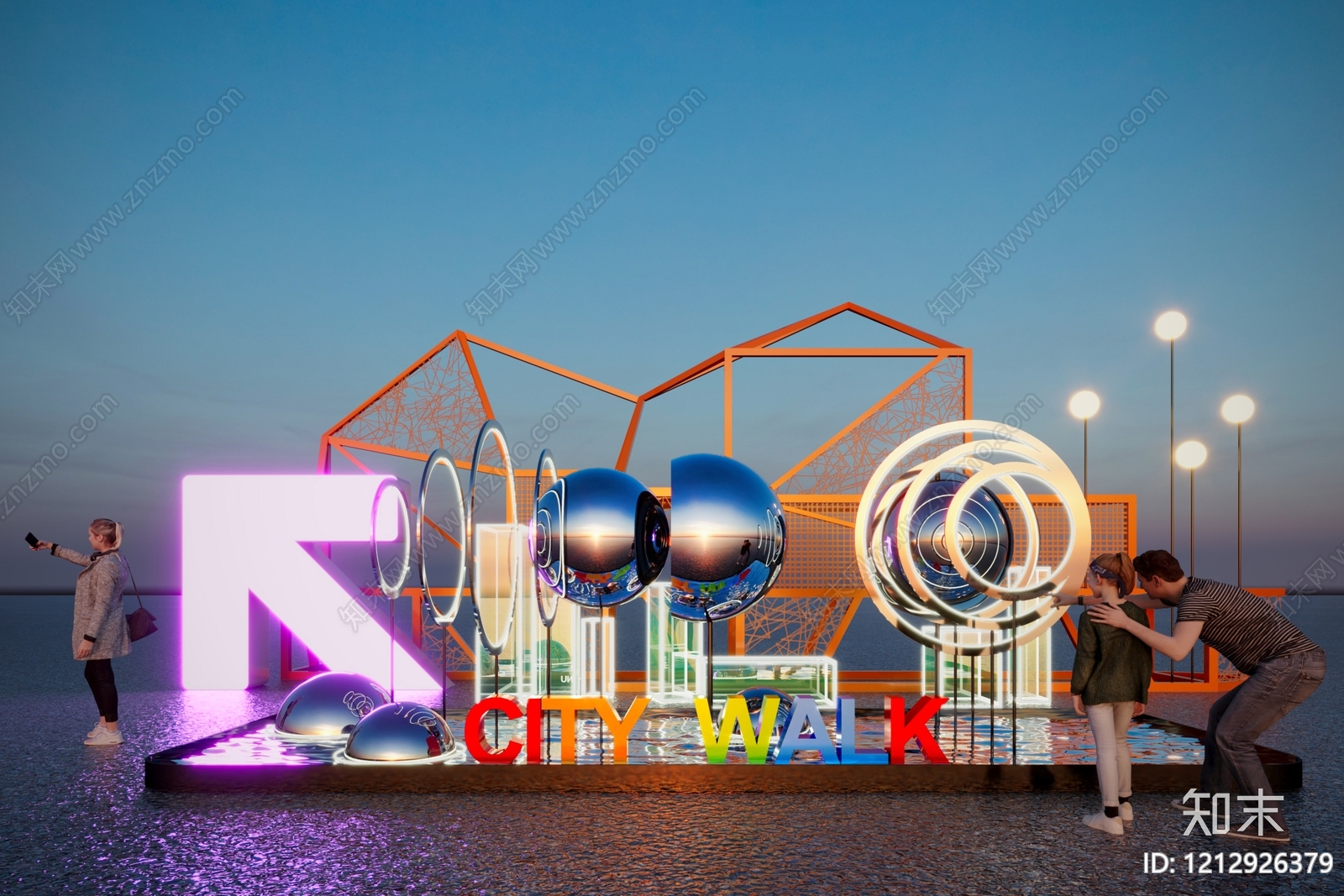 现代艺术装置风格城市广场装置3D模型下载【ID:1212926379】