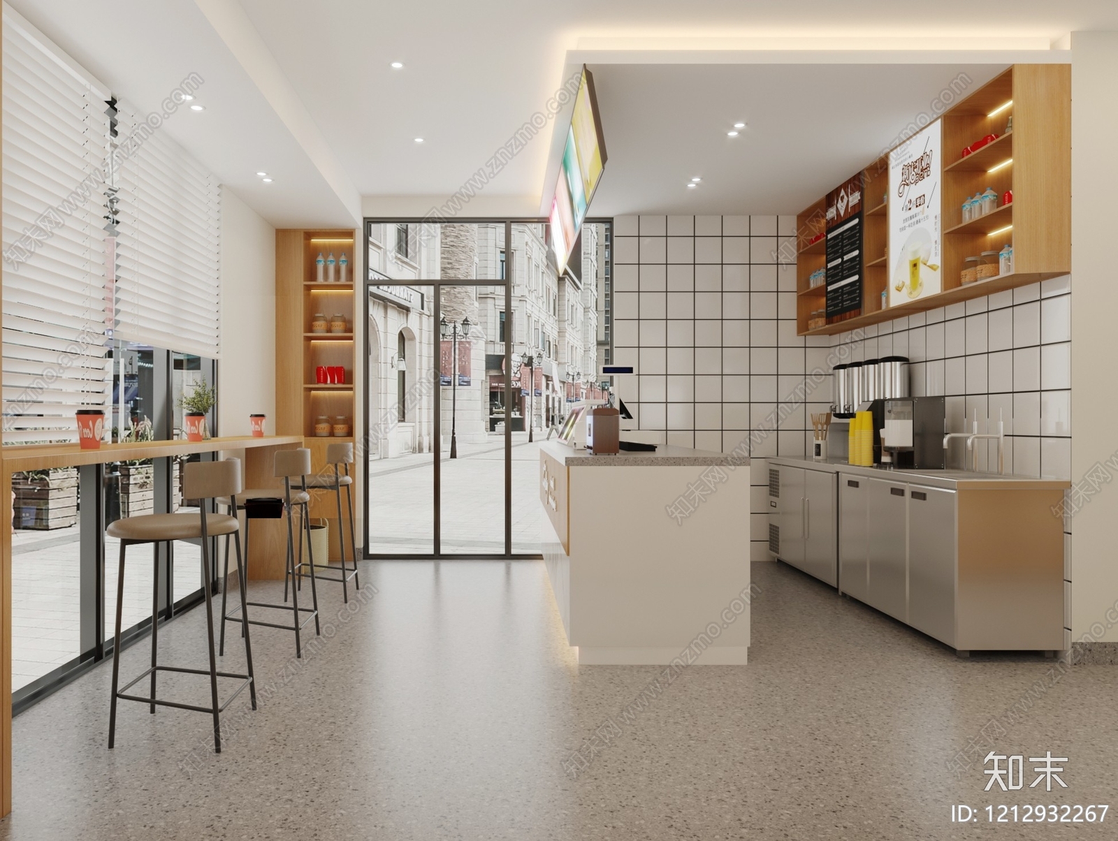 原木奶油风奶茶店3D模型下载【ID:1212932267】