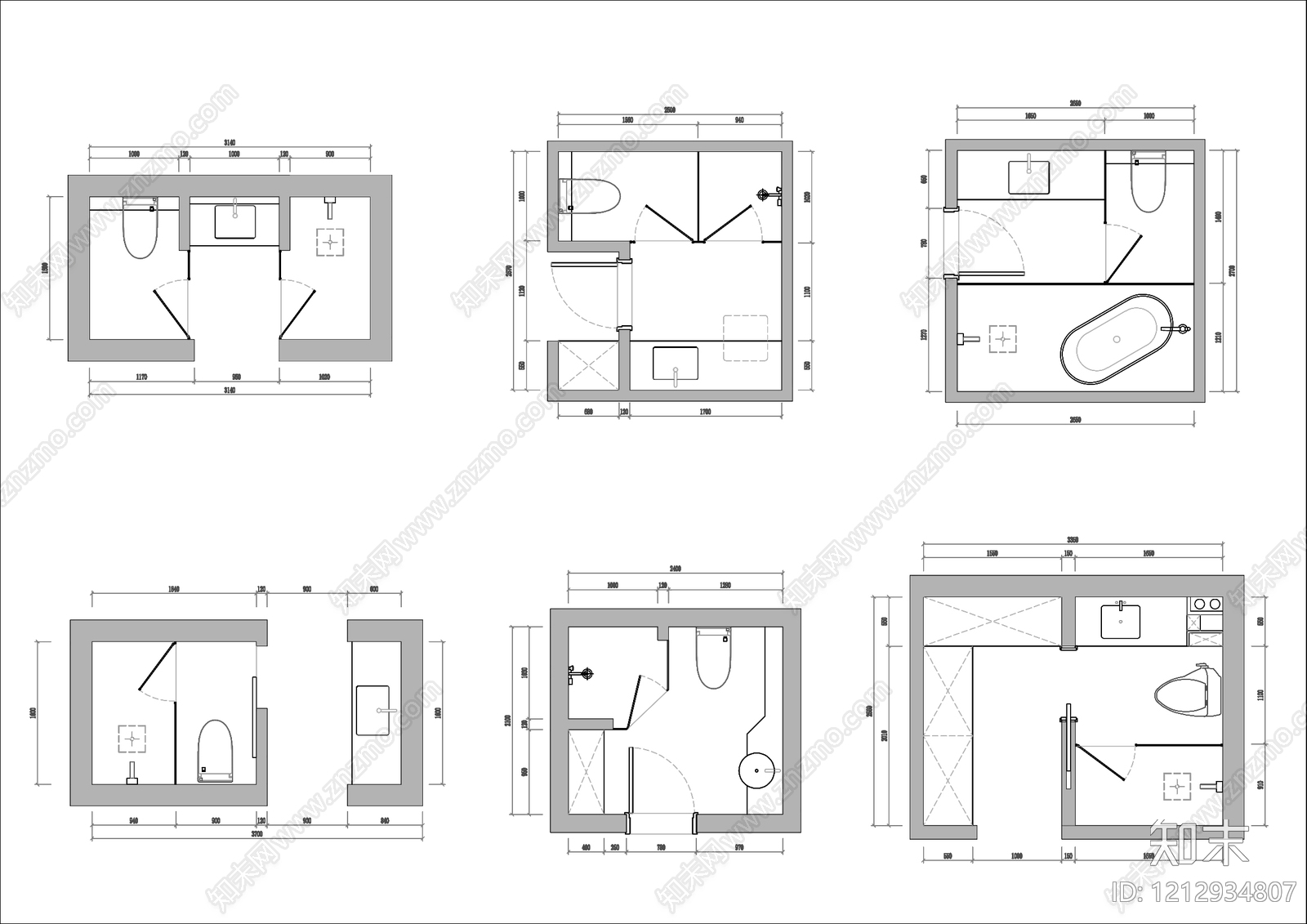 现代卫生间施工图下载【ID:1212934807】