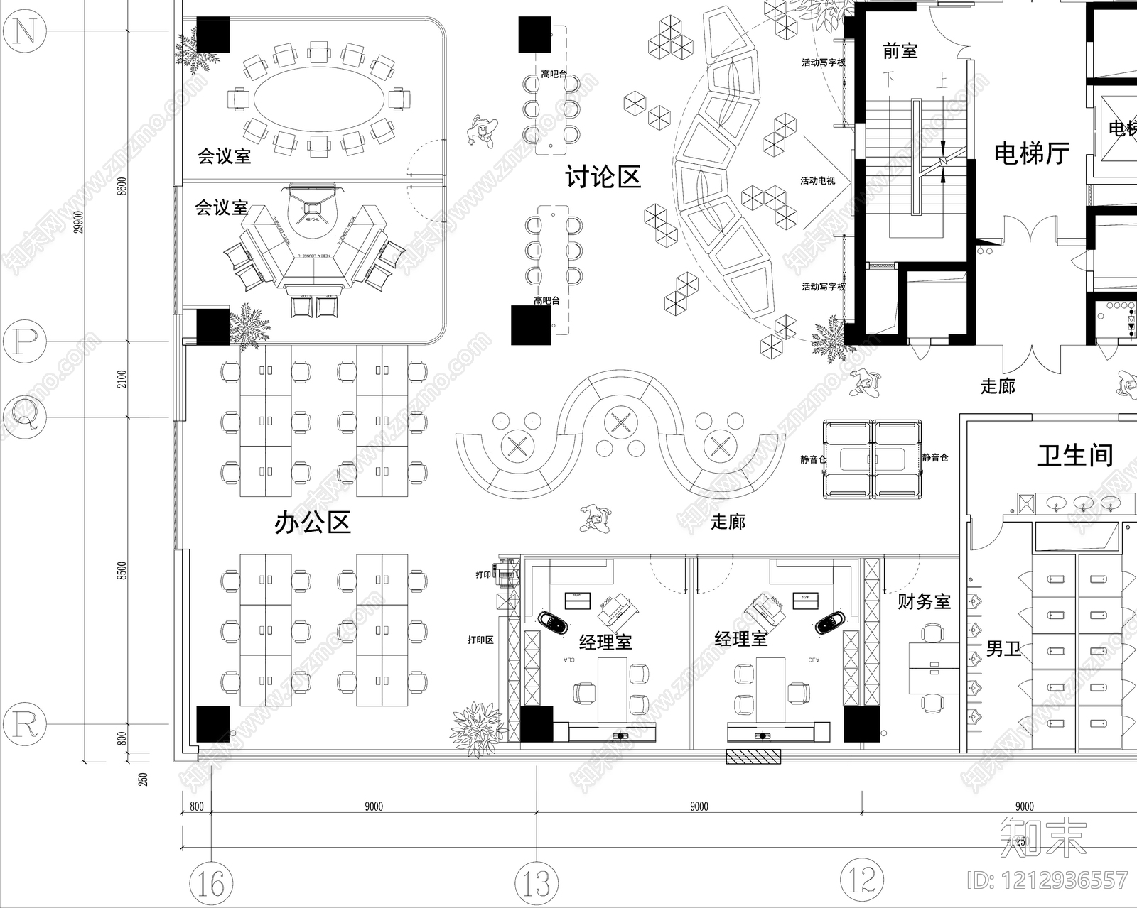 工业开放办公室cad施工图下载【ID:1212936557】