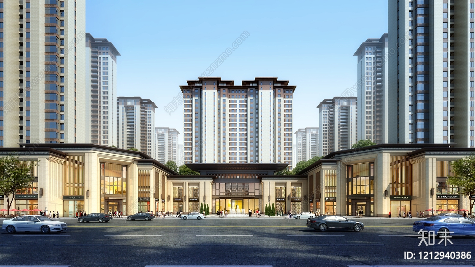 新中式小高层住宅楼3D模型下载【ID:1212940386】