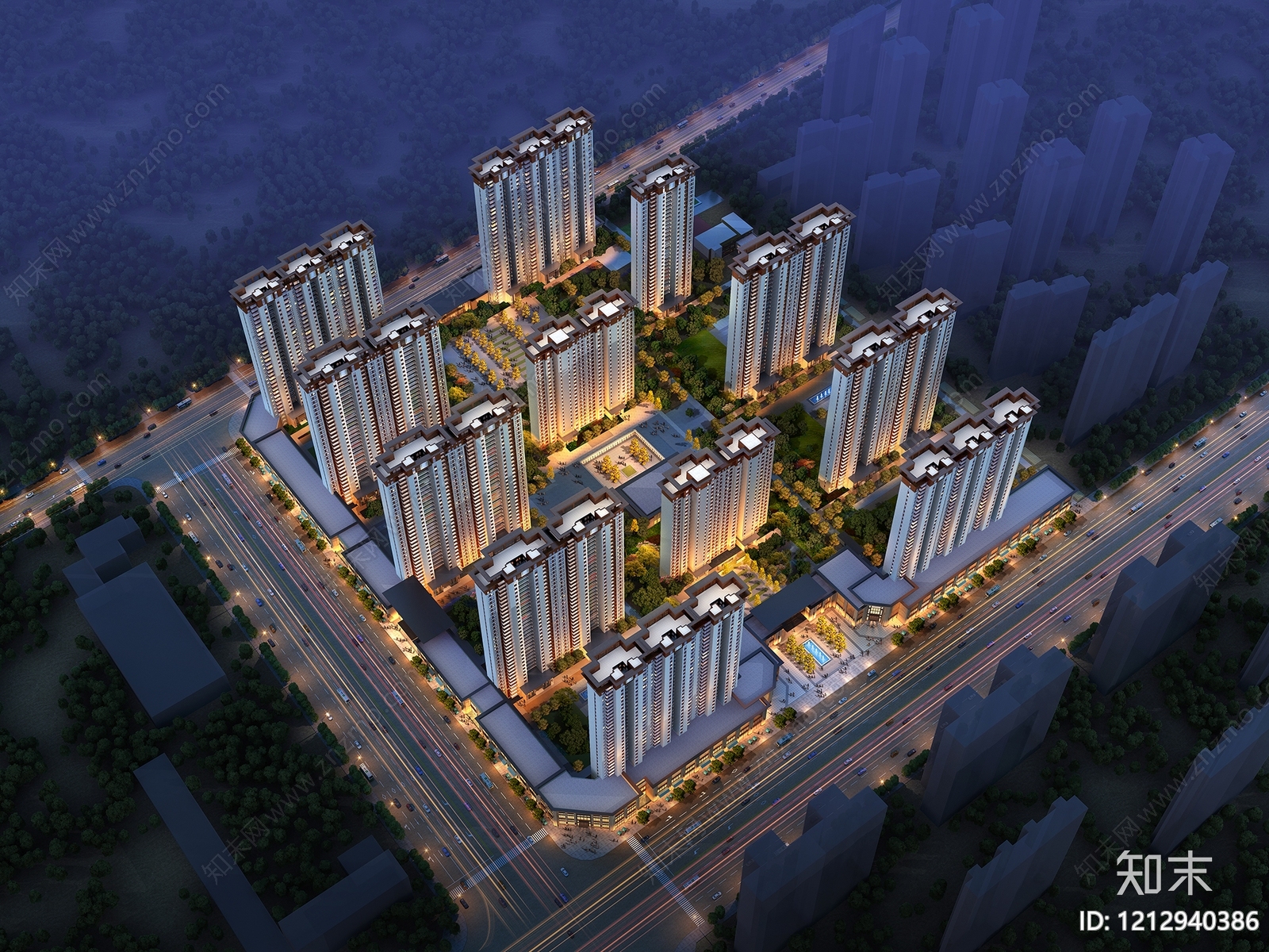 新中式小高层住宅楼3D模型下载【ID:1212940386】