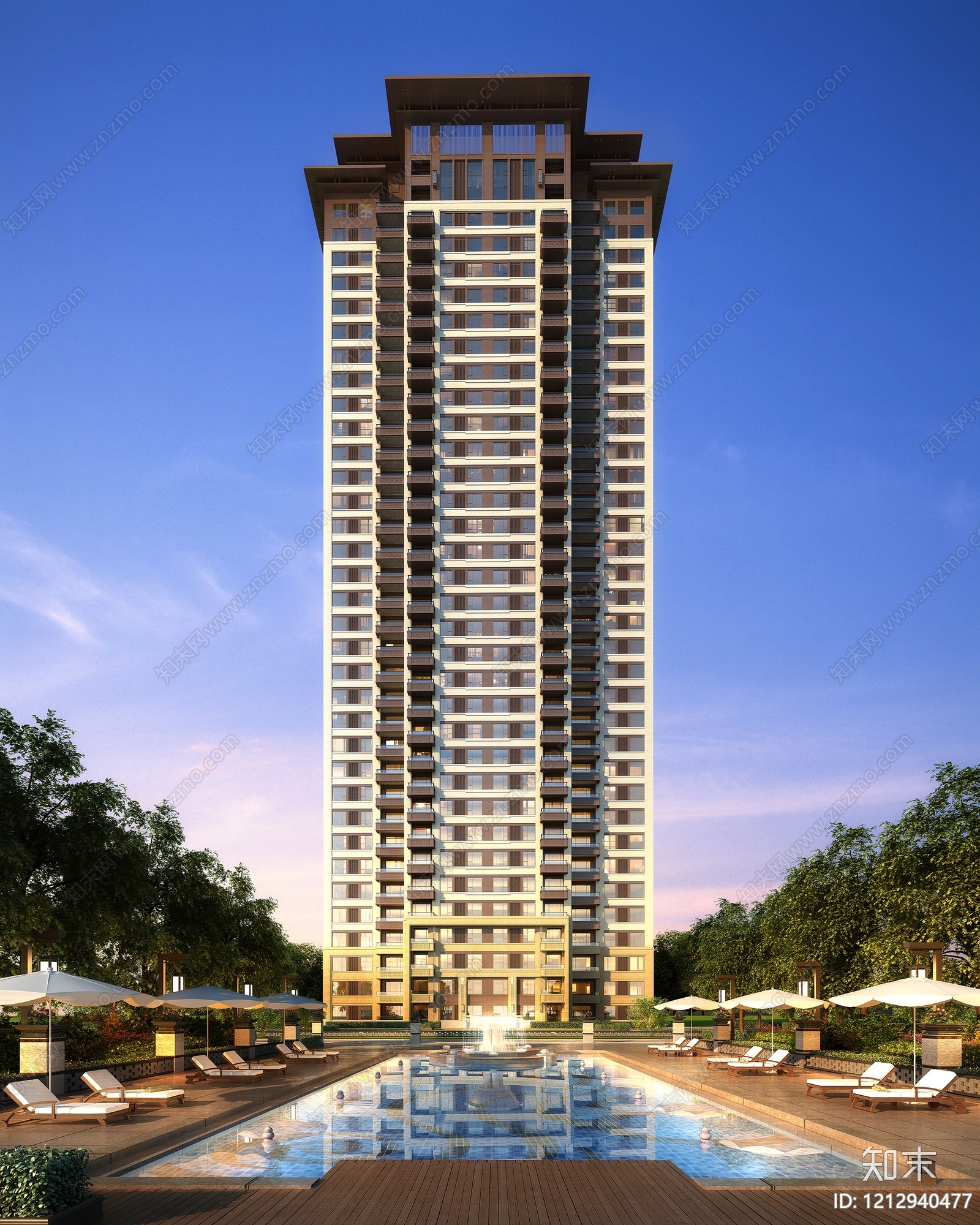 新中式小高层住宅楼3D模型下载【ID:1212940477】