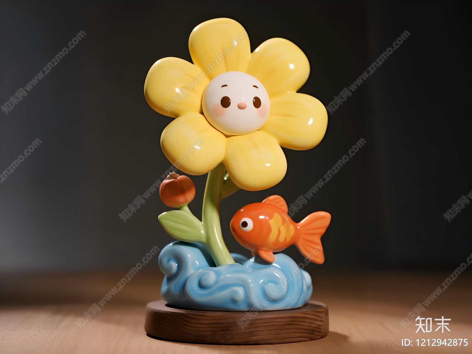 治愈系卡通陶瓷风雕塑摆件3D模型下载【ID:1212942875】