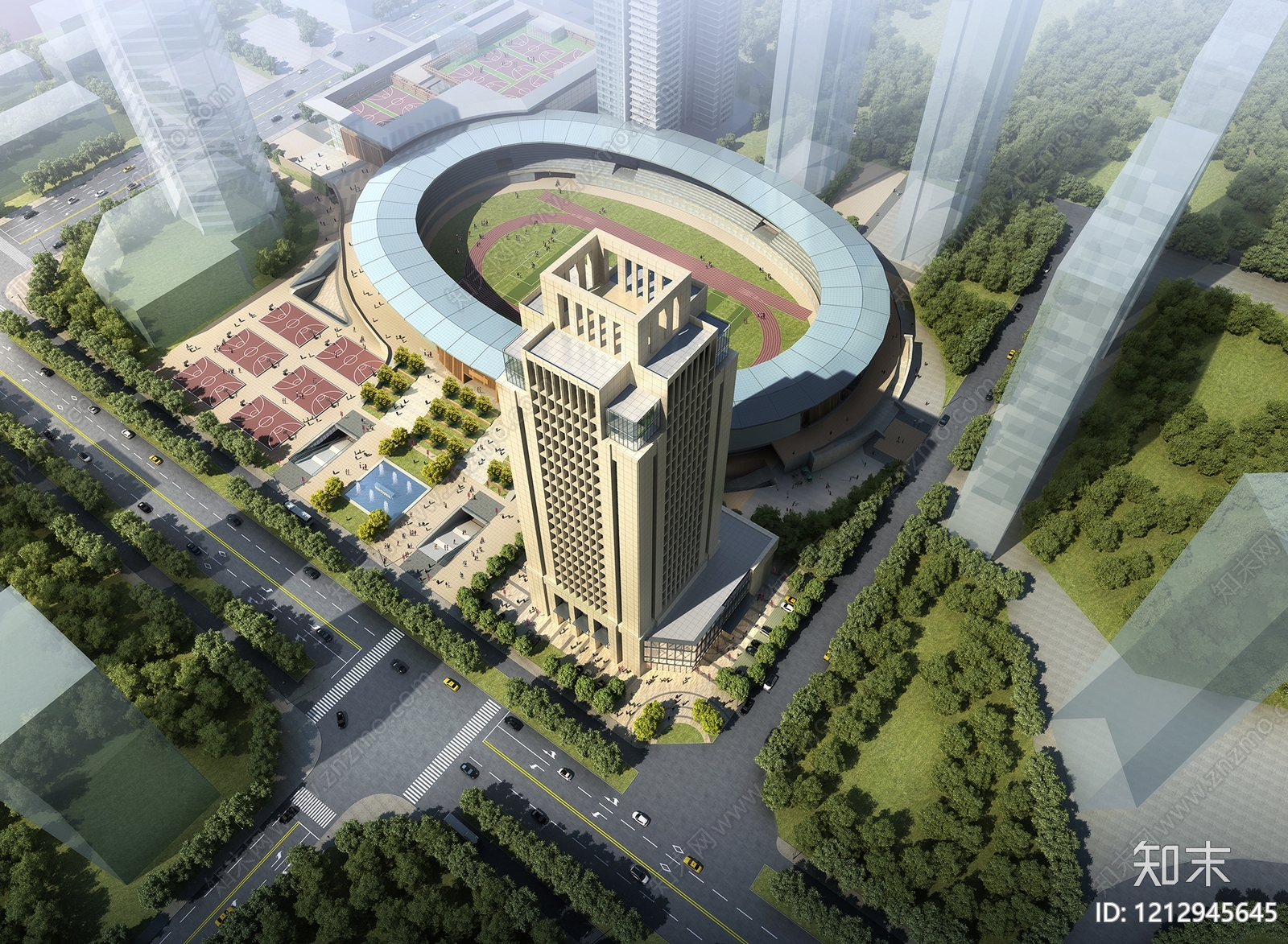 现代主义体育馆外观3D模型下载【ID:1212945645】