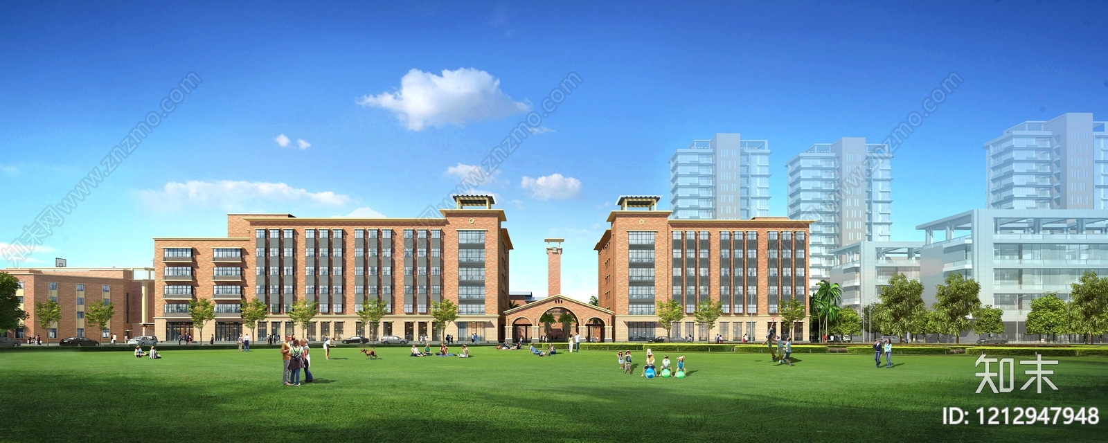 现代学院风学校外观3D模型下载【ID:1212947948】