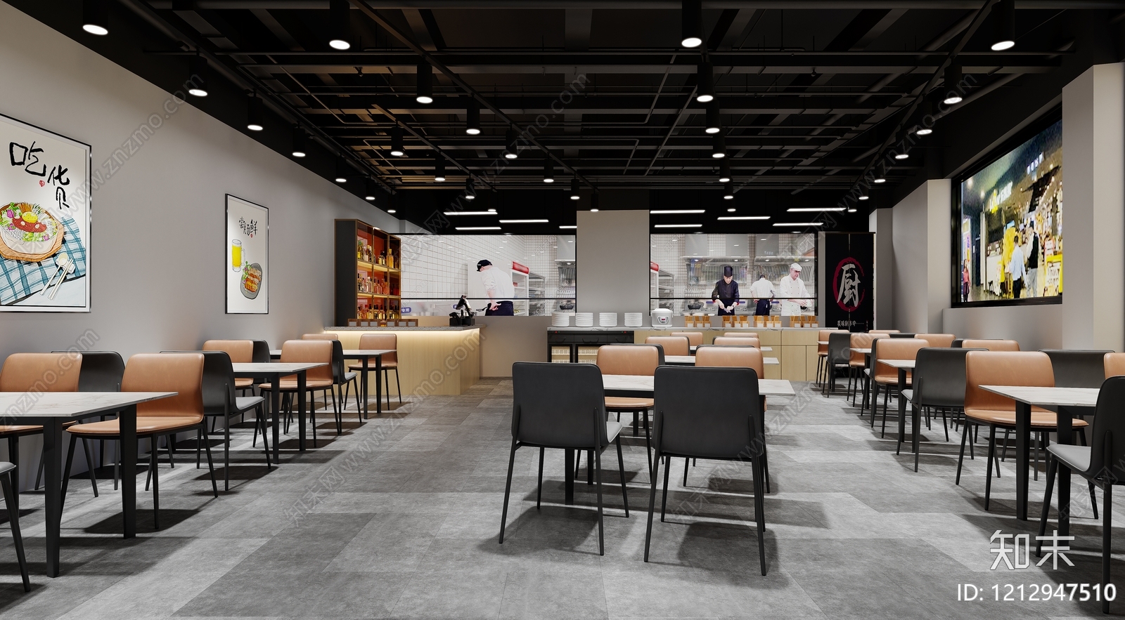 现代简约快餐店3D模型下载【ID:1212947510】