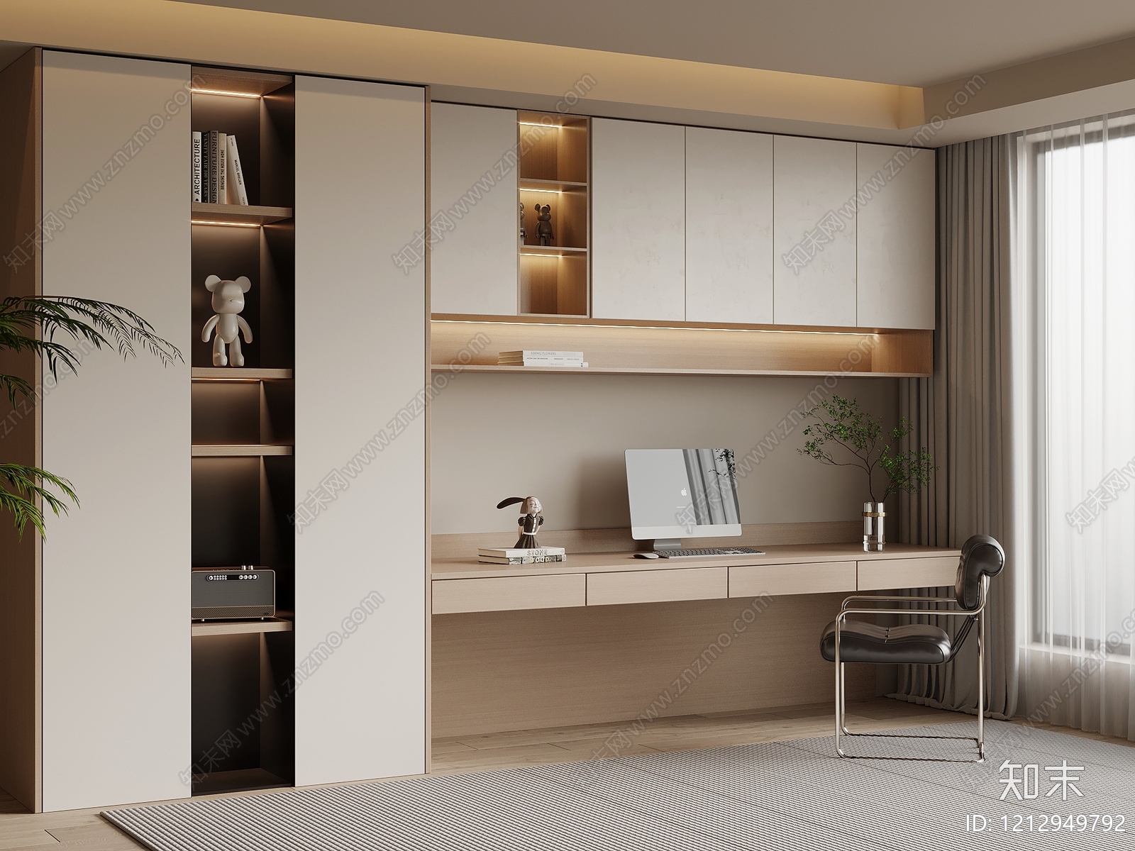奶油风书房3D模型下载【ID:1212949792】