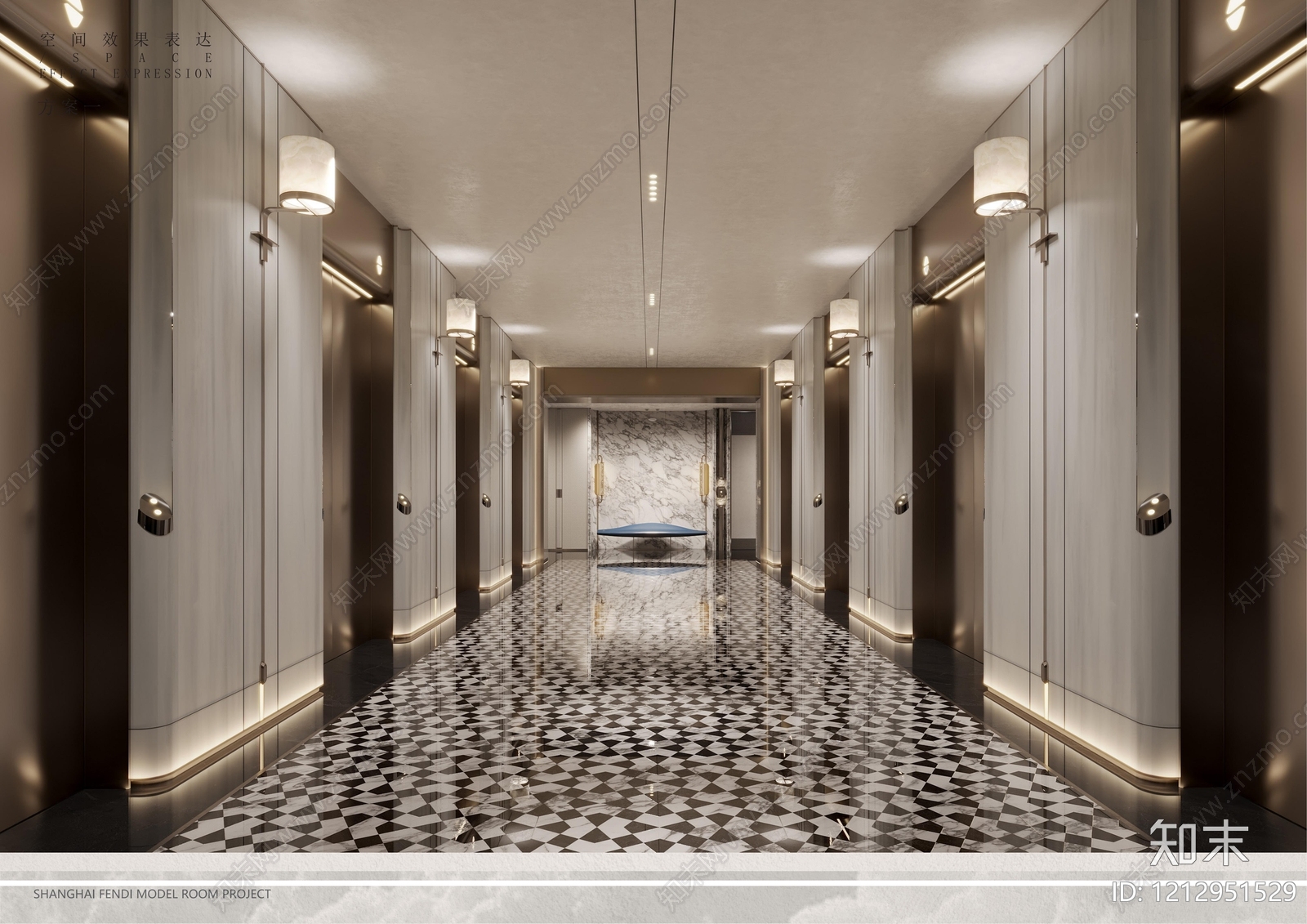现代轻奢电梯厅施工图下载【ID:1212951529】